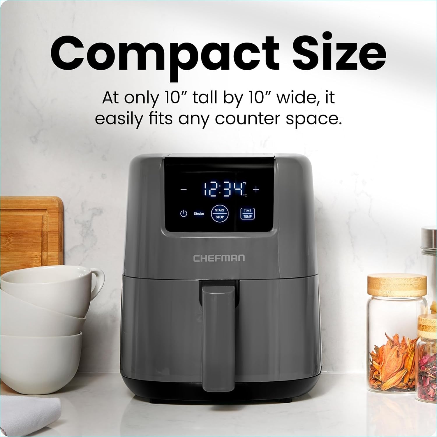 image:imageCHEFMAN 2 Qt Mini Air Fryer Digital SpaceSaving Compact Air Fryer with Nonstick and Dishwasher Safe Basket Quick amp Easy Meals in Minutes Features Digital Timer and Shake Reminder BlackGrey