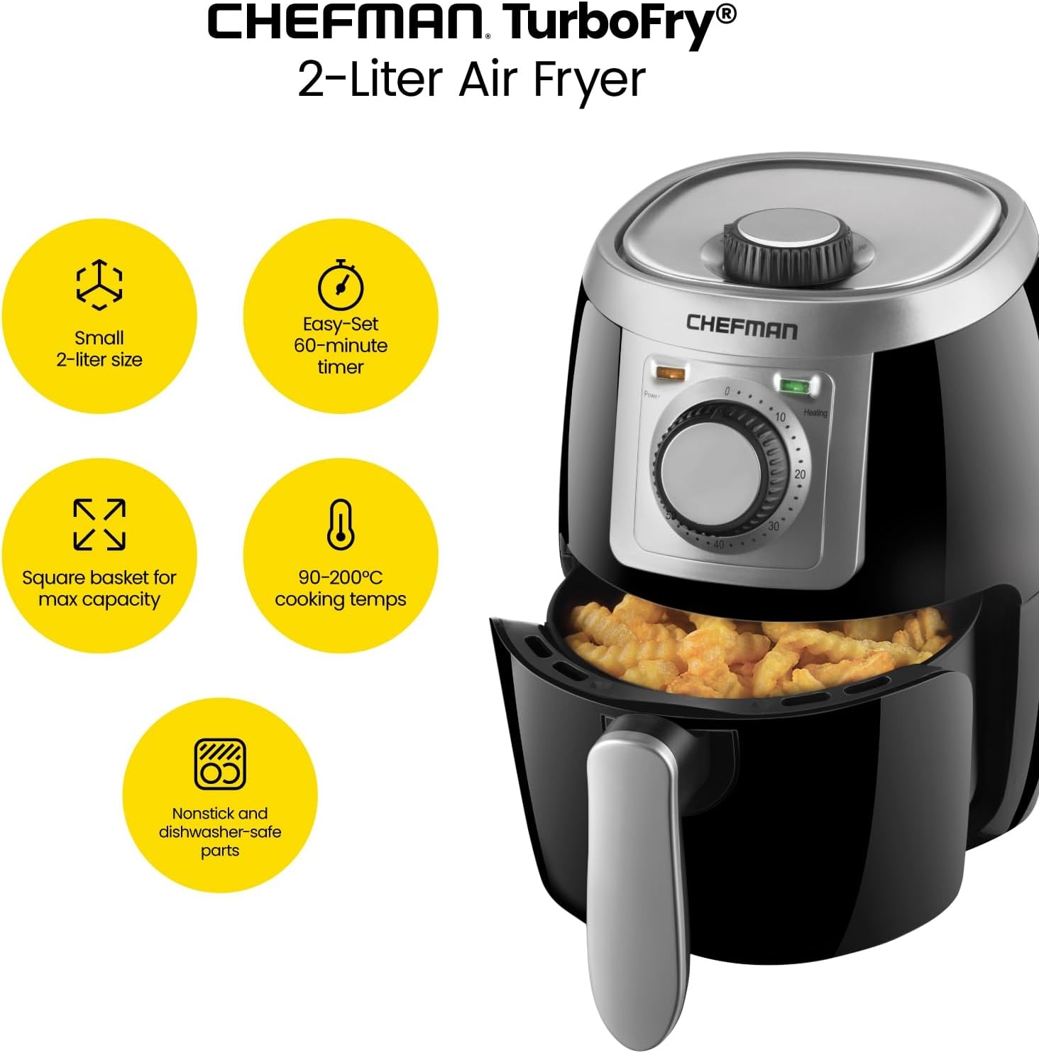 image:imageCHEFMAN 2 Qt Mini Air Fryer Digital SpaceSaving Compact Air Fryer with Nonstick and Dishwasher Safe Basket Quick amp Easy Meals in Minutes Features Digital Timer and Shake Reminder BlackSilver