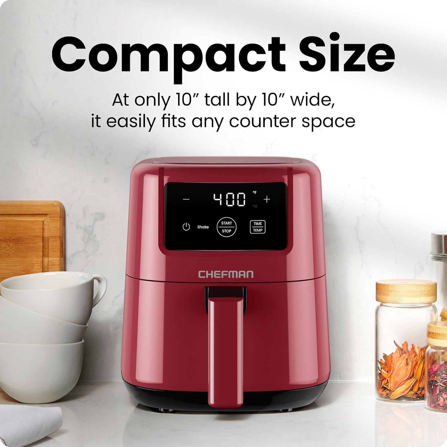 image:imageCHEFMAN 2 Qt Mini Air Fryer Digital SpaceSaving Compact Air Fryer with Nonstick and Dishwasher Safe Basket Quick amp Easy Meals in Minutes Features Digital Timer and Shake Reminder BlackRed