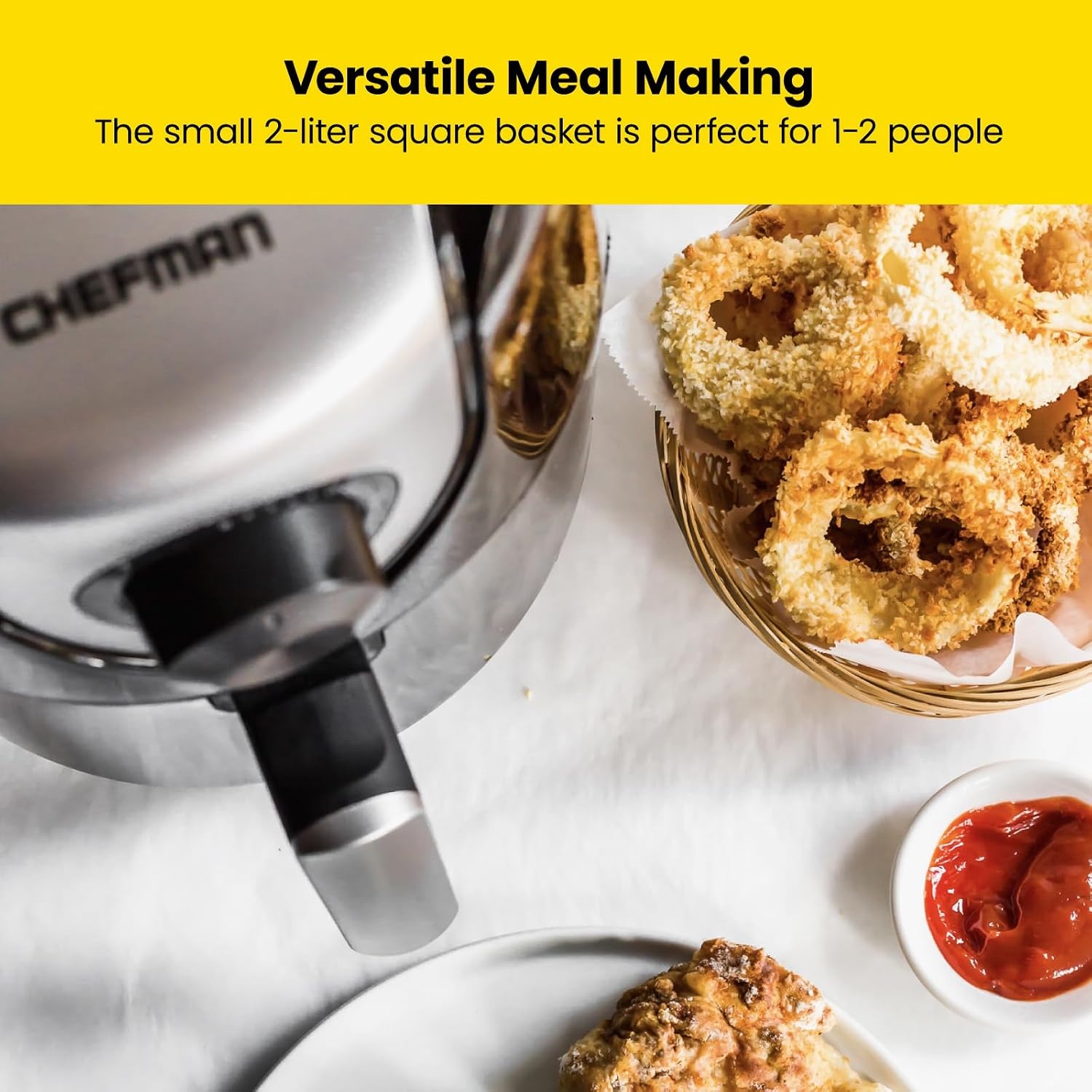 image:imageCHEFMAN 2 Qt Mini Air Fryer Digital SpaceSaving Compact Air Fryer with Nonstick and Dishwasher Safe Basket Quick amp Easy Meals in Minutes Features Digital Timer and Shake Reminder BlackSilver