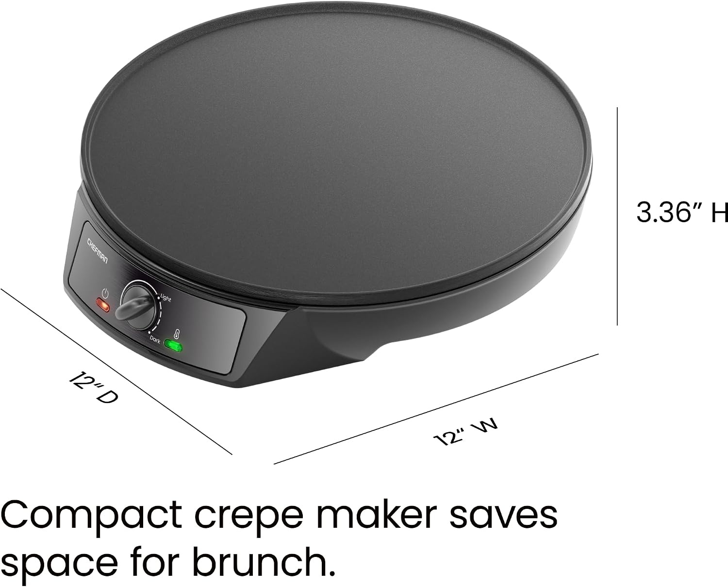 image:imageCHEFMAN Electric Crepe Maker Precise Temp Control 12 NonStick Griddle Perfect for Crepes Tortillas Blintzes Pancakes Waffles Eggs Bacon Batter Spreader amp Spatula Included BlackBlack