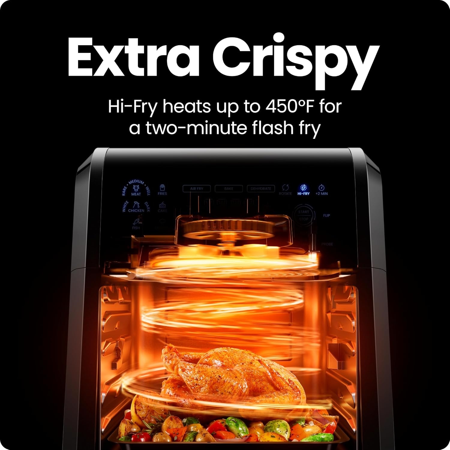 image:imageCHEFMAN ExacTemp 12 Quart 5in1 Air Fryer with Integrated Smart Cooking Thermometer 28 Touchscreen Presets Rotisserie Dehydrator Bake XL Convection Oven with Auto Shutoff Black