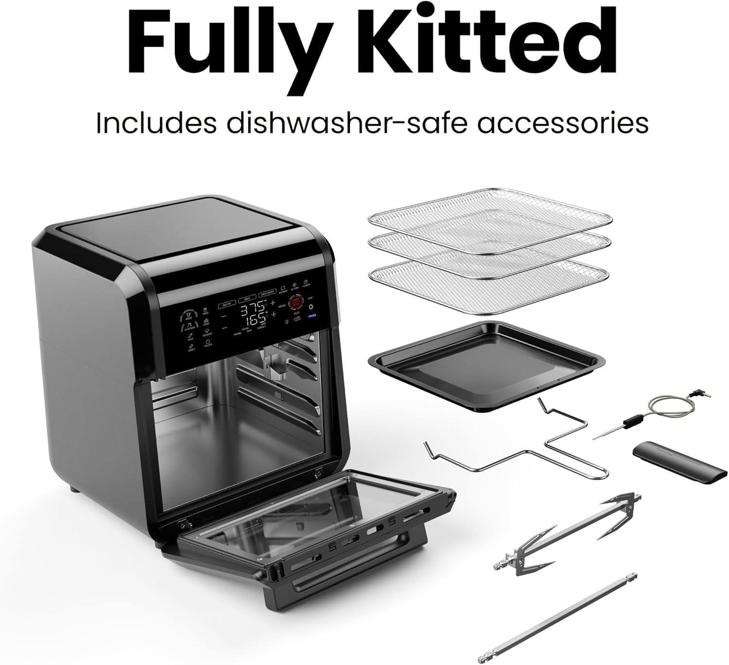 image:imageCHEFMAN ExacTemp 12 Quart 5in1 Air Fryer with Integrated Smart Cooking Thermometer 28 Touchscreen Presets Rotisserie Dehydrator Bake XL Convection Oven with Auto Shutoff Black