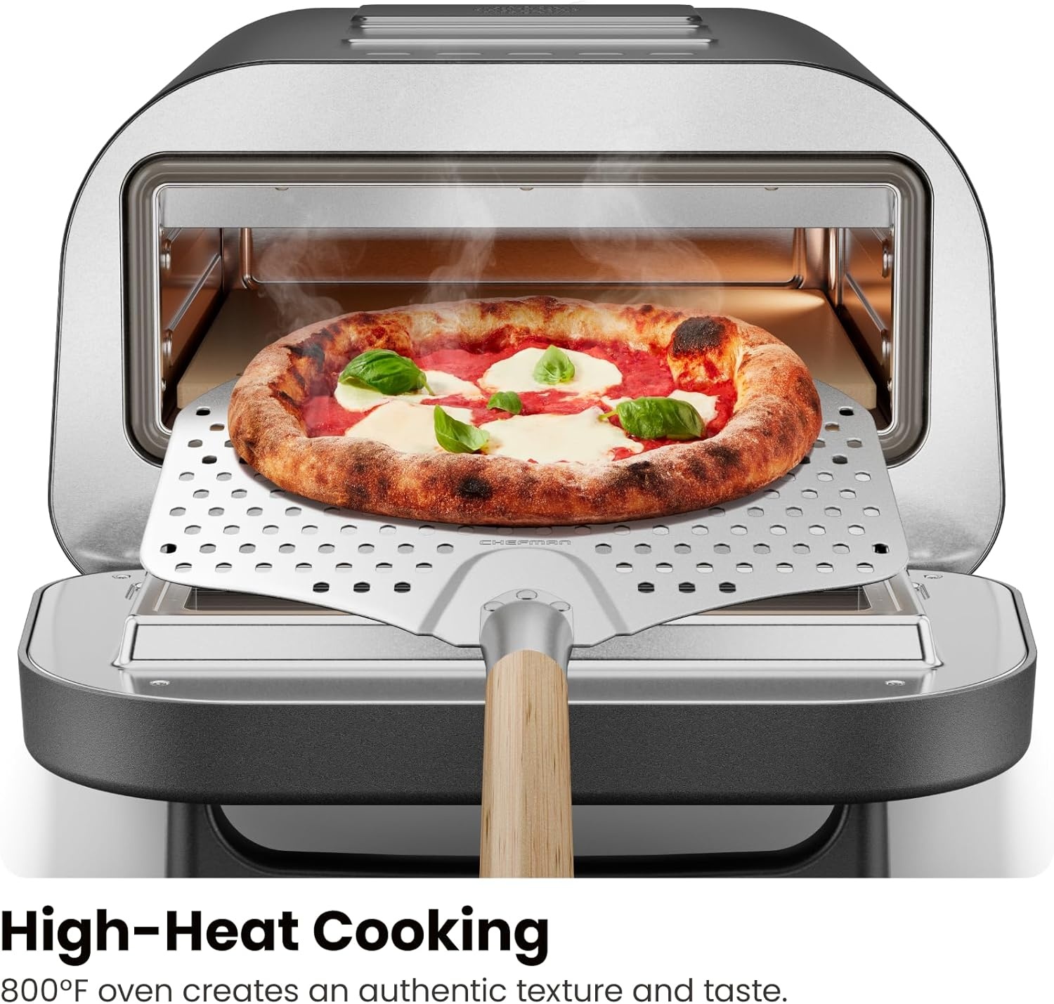 image:imageCHEFMAN Indoor Pizza Oven Makes 12 Inch Pizzas in Minutes Heats up to 800F Countertop Electric Pizza Maker with 5 Touchscreen Presets Pizza Stone and Peel Included Stainless SteelStainless Black