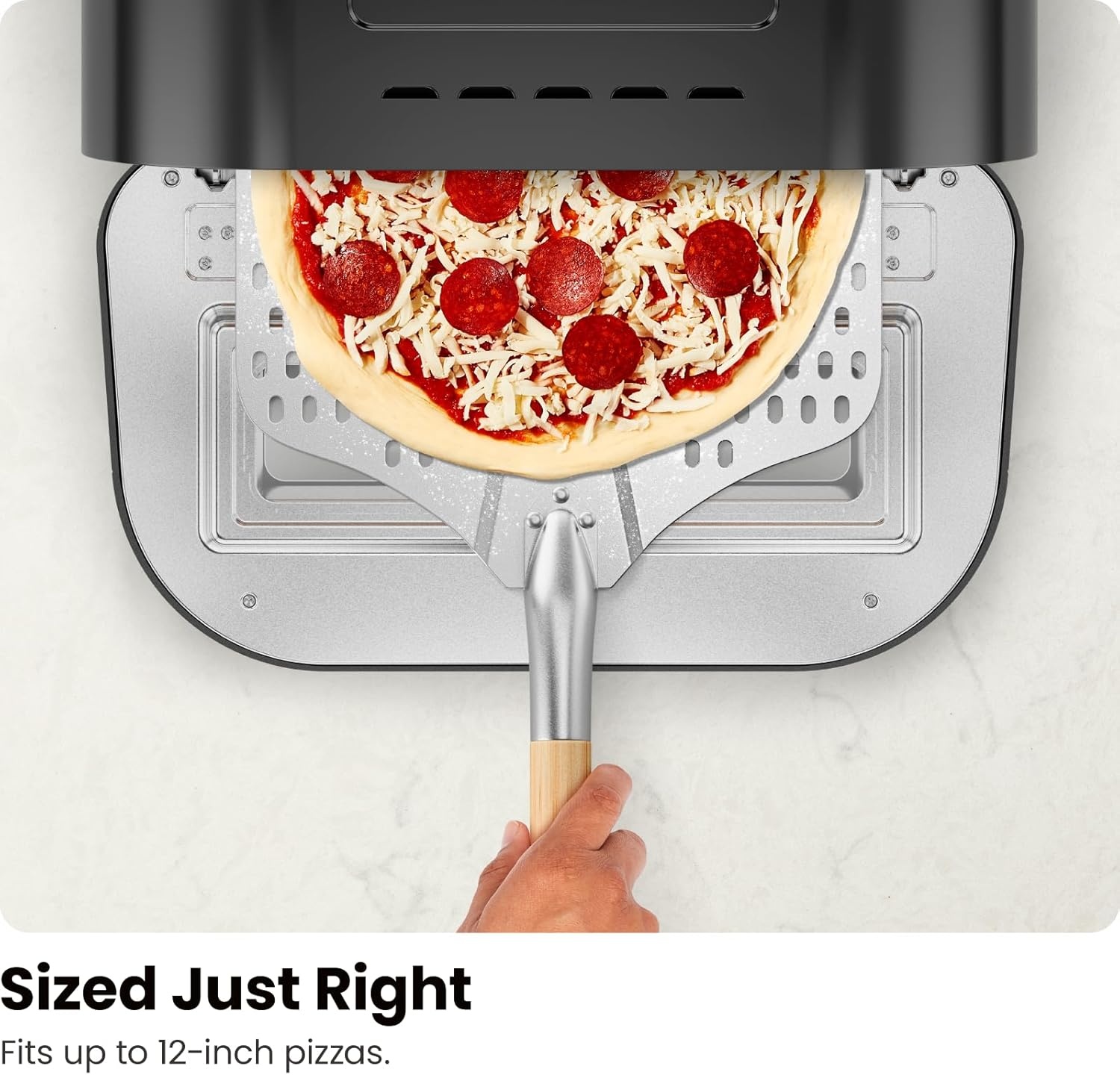 image:imageCHEFMAN Indoor Pizza Oven Makes 12 Inch Pizzas in Minutes Heats up to 800F Countertop Electric Pizza Maker with 5 Touchscreen Presets Pizza Stone and Peel Included Stainless SteelStainless Black