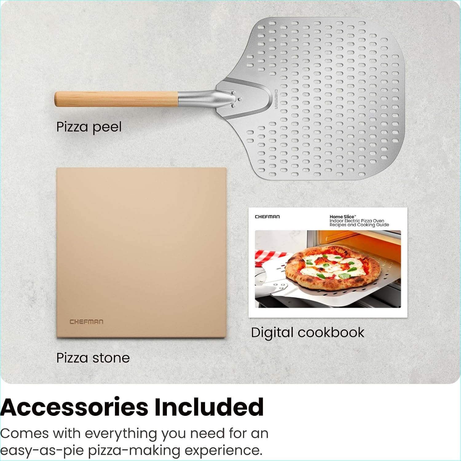 image:imageCHEFMAN Indoor Pizza Oven Makes 12 Inch Pizzas in Minutes Heats up to 800F Countertop Electric Pizza Maker with 5 Touchscreen Presets Pizza Stone and Peel Included Stainless SteelStainless Steel