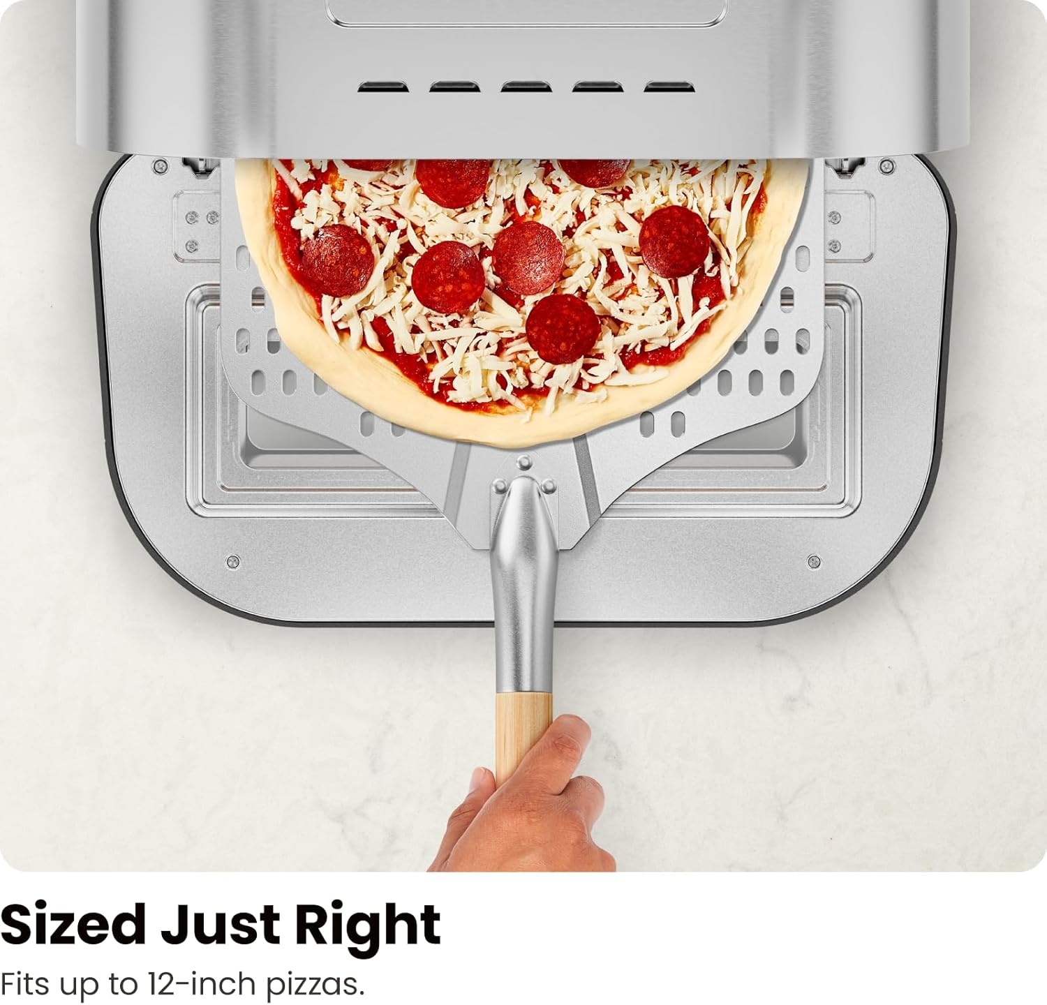 image:imageCHEFMAN Indoor Pizza Oven Makes 12 Inch Pizzas in Minutes Heats up to 800F Countertop Electric Pizza Maker with 5 Touchscreen Presets Pizza Stone and Peel Included Stainless SteelStainless Steel