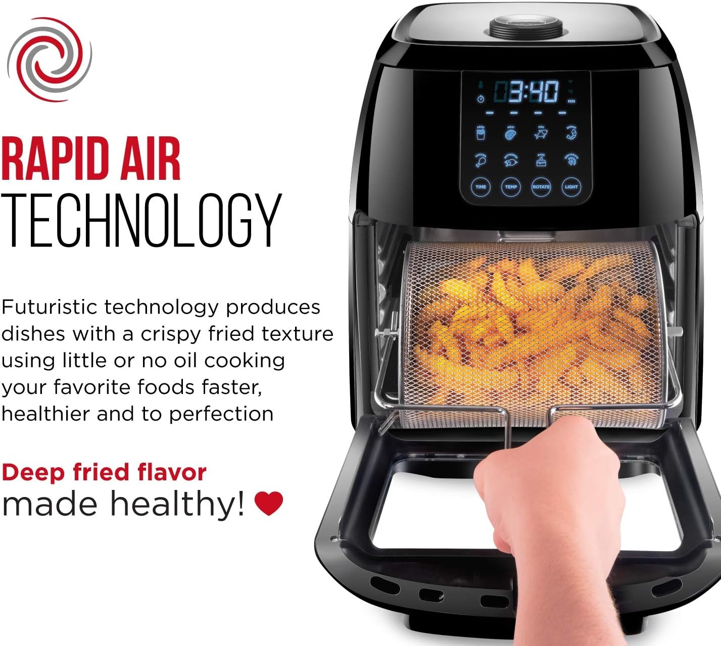 image:imageCHEFMAN Multifunctional Digital Air Fryer Rotisserie Dehydrator Convection Oven 17 Touch Screen Presets Fry Roast Dehydrate Bake XL 10L Family Size Auto Shutoff Large EasyView Window BlackBlack