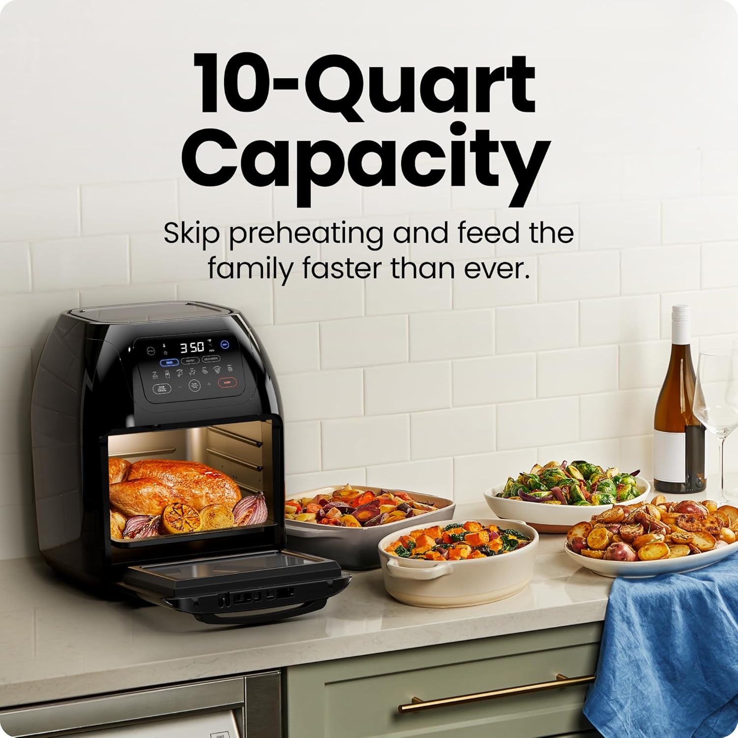 image:imageCHEFMAN Multifunctional Digital Air Fryer Rotisserie Dehydrator Convection Oven 17 Touch Screen Presets Fry Roast Dehydrate Bake XL 10L Family Size Auto Shutoff Large EasyView Window BlackBlack