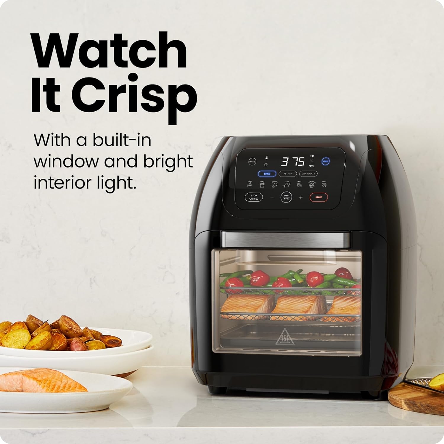 image:imageCHEFMAN Multifunctional Digital Air Fryer Rotisserie Dehydrator Convection Oven 17 Touch Screen Presets Fry Roast Dehydrate Bake XL 10L Family Size Auto Shutoff Large EasyView Window BlackBlack