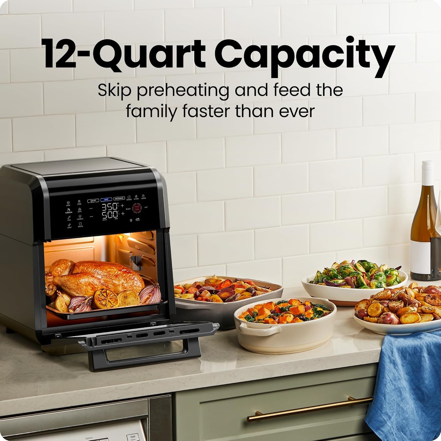 image:imageCHEFMAN Multifunctional Digital Air Fryer Rotisserie Dehydrator Convection Oven 17 Touch Screen Presets Fry Roast Dehydrate Bake XL 10L Family Size Auto Shutoff Large EasyView Window BlackBlack