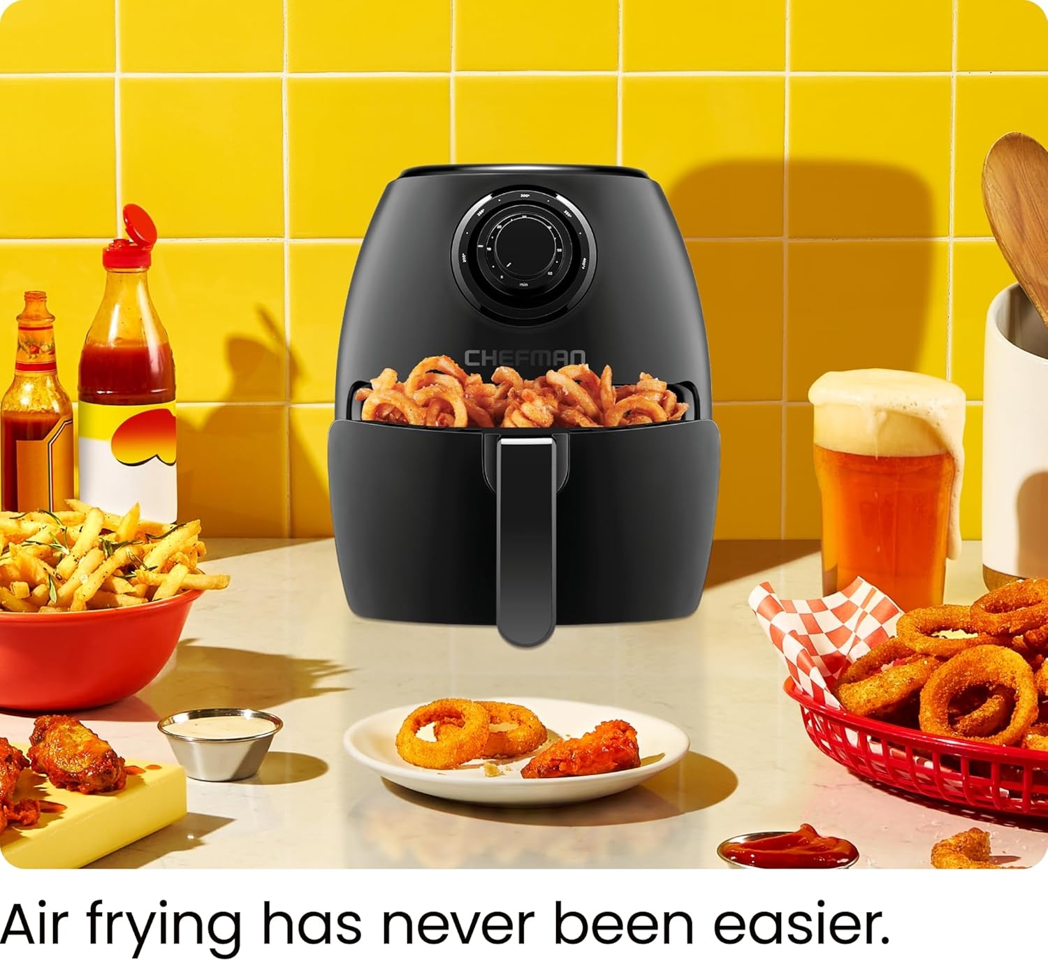 image:imageCHEFMAN Multifunctional Digital Air Fryer Rotisserie Dehydrator Convection Oven 17 Touch Screen Presets Fry Roast Dehydrate Bake XL 10L Family Size Auto Shutoff Large EasyView Window BlackBlack