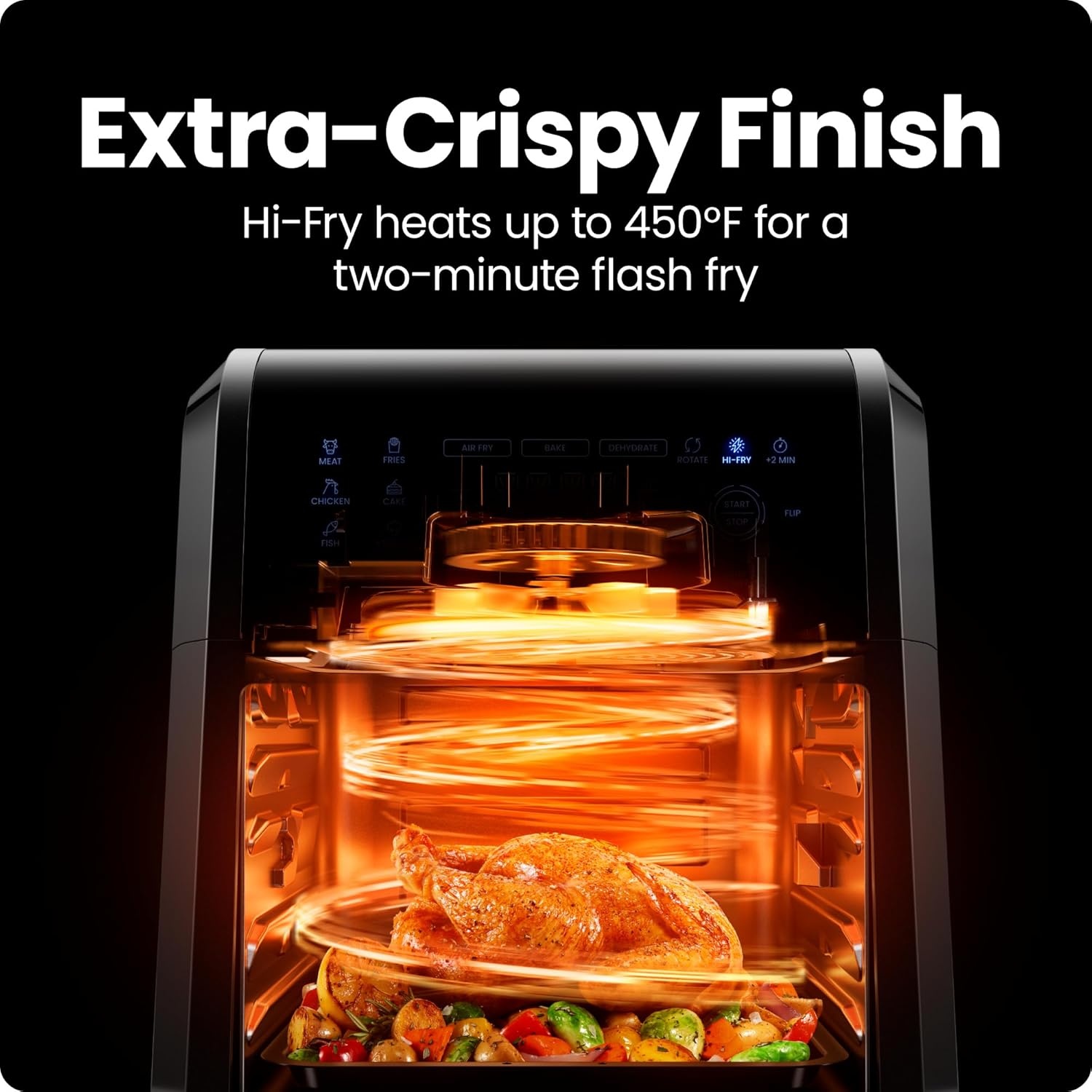 image:imageCHEFMAN Multifunctional Digital Air Fryer Rotisserie Dehydrator Convection Oven 17 Touch Screen Presets Fry Roast Dehydrate Bake XL 10L Family Size Auto Shutoff Large EasyView Window BlackBlack