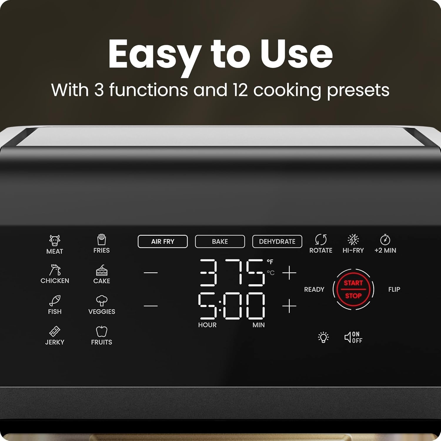 image:imageCHEFMAN Multifunctional Digital Air Fryer Rotisserie Dehydrator Convection Oven 17 Touch Screen Presets Fry Roast Dehydrate Bake XL 10L Family Size Auto Shutoff Large EasyView Window BlackBlack