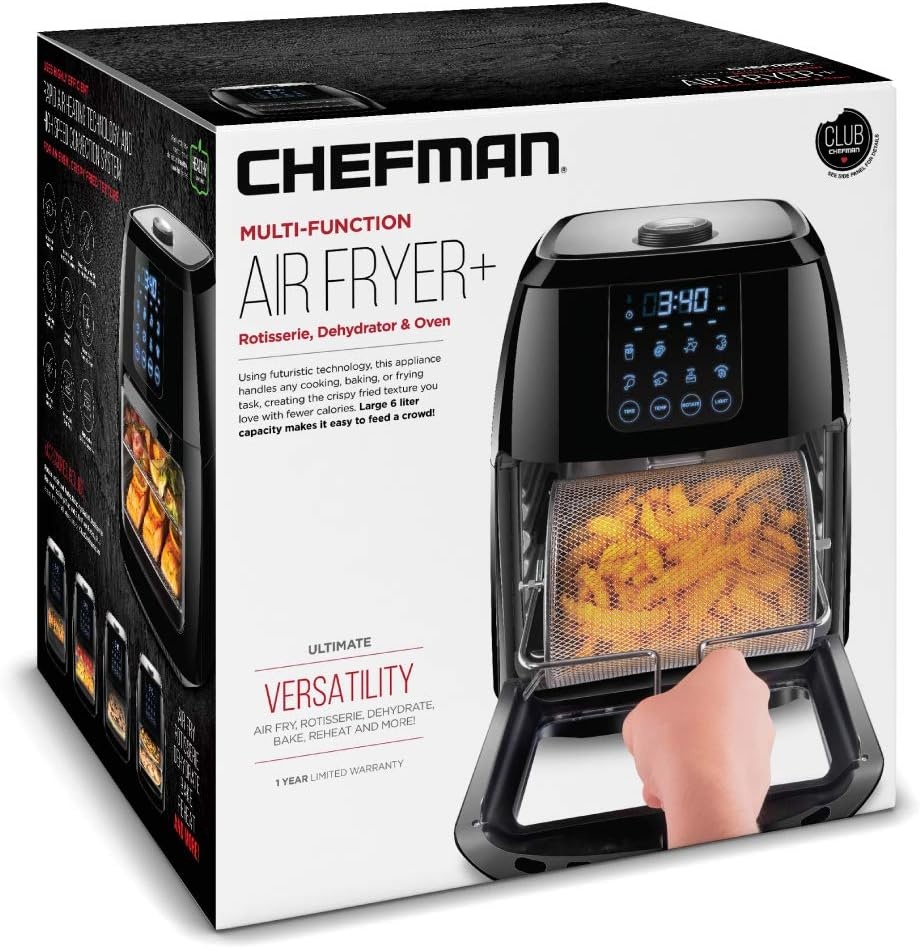 image:imageCHEFMAN Multifunctional Digital Air Fryer Rotisserie Dehydrator Convection Oven 17 Touch Screen Presets Fry Roast Dehydrate Bake XL 10L Family Size Auto Shutoff Large EasyView Window BlackBlack