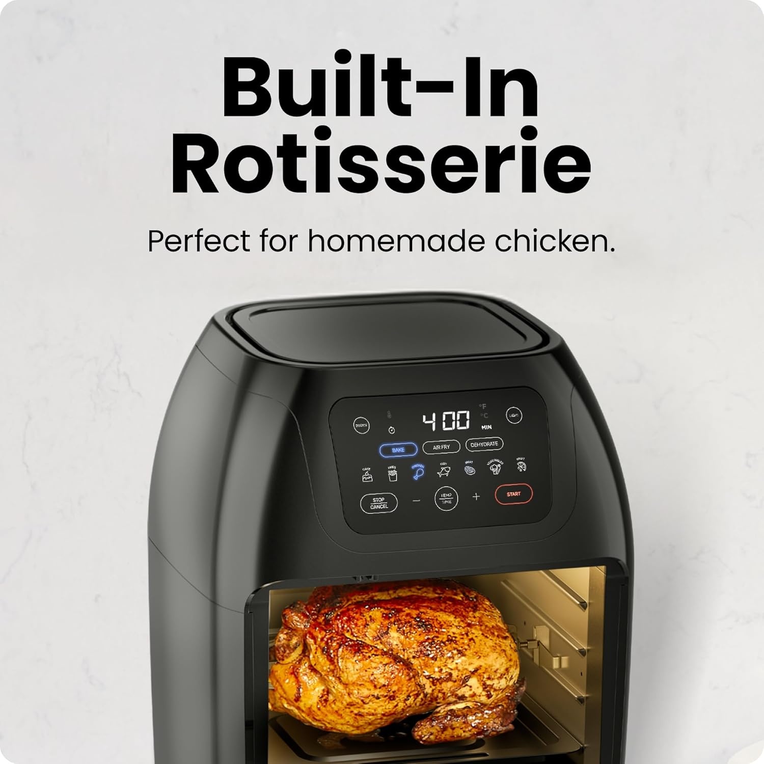 image:imageCHEFMAN Multifunctional Digital Air Fryer Rotisserie Dehydrator Convection Oven 17 Touch Screen Presets Fry Roast Dehydrate Bake XL 10L Family Size Auto Shutoff Large EasyView Window BlackBlack