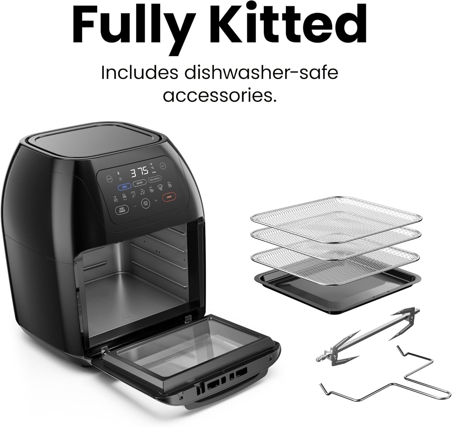image:imageCHEFMAN Multifunctional Digital Air Fryer Rotisserie Dehydrator Convection Oven 17 Touch Screen Presets Fry Roast Dehydrate Bake XL 10L Family Size Auto Shutoff Large EasyView Window BlackBlack