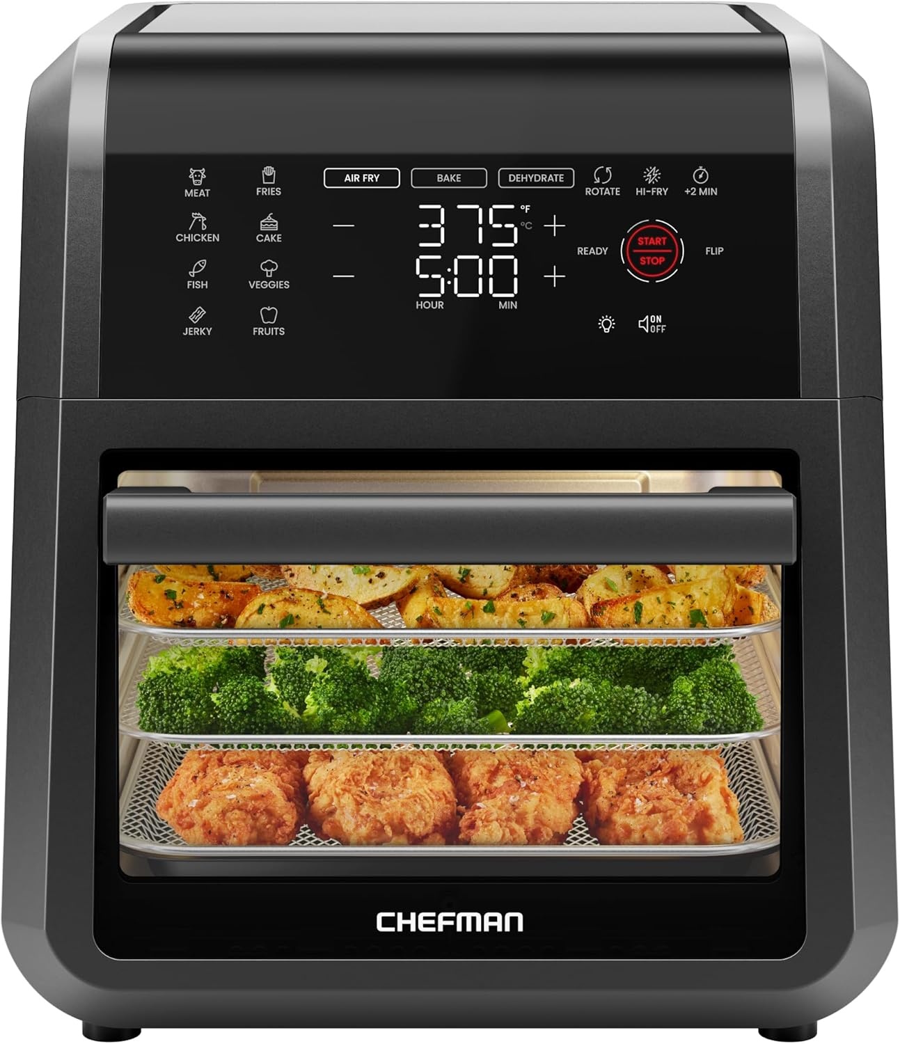 image:imageCHEFMAN Multifunctional Digital Air Fryer Rotisserie Dehydrator Convection Oven 17 Touch Screen Presets Fry Roast Dehydrate Bake XL 10L Family Size Auto Shutoff Large EasyView Window BlackBlack