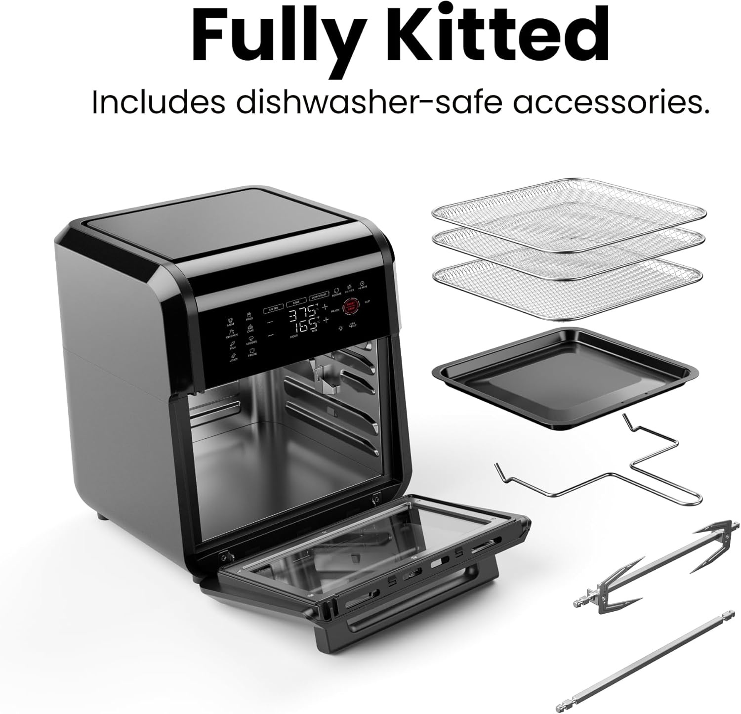 image:imageCHEFMAN Multifunctional Digital Air Fryer Rotisserie Dehydrator Convection Oven 17 Touch Screen Presets Fry Roast Dehydrate Bake XL 10L Family Size Auto Shutoff Large EasyView Window BlackBlack