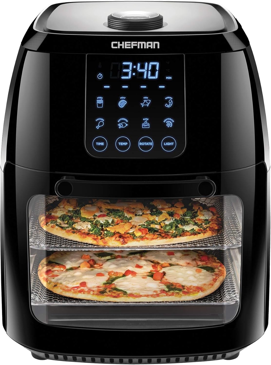 image:imageCHEFMAN Multifunctional Digital Air Fryer Rotisserie Dehydrator Convection Oven 17 Touch Screen Presets Fry Roast Dehydrate Bake XL 10L Family Size Auto Shutoff Large EasyView Window BlackBlack