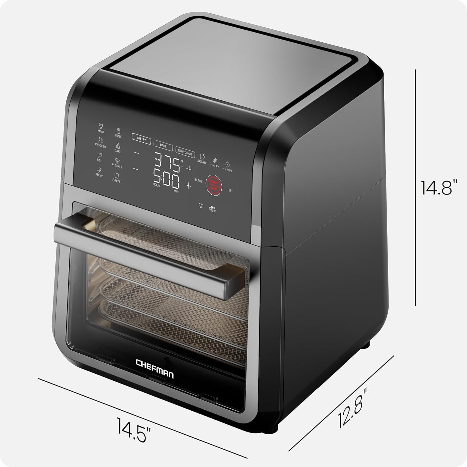 image:imageCHEFMAN Multifunctional Digital Air Fryer Rotisserie Dehydrator Convection Oven 17 Touch Screen Presets Fry Roast Dehydrate Bake XL 10L Family Size Auto Shutoff Large EasyView Window BlackBlack