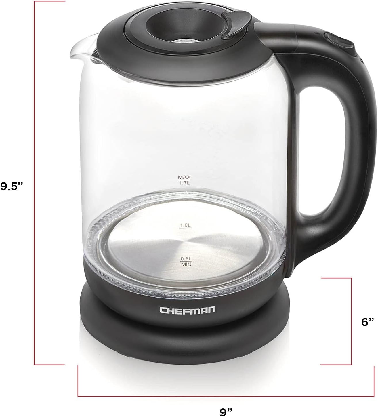 image:imageChefman 1L Electric Tea Kettle with LED Lights Automatic Shut Off Removable Lid BoilDry Protection Hot Water Electric Kettle Water Boiler Electric Kettles for Boiling Water17L Glass Electric Kettle w EasyFill Lid