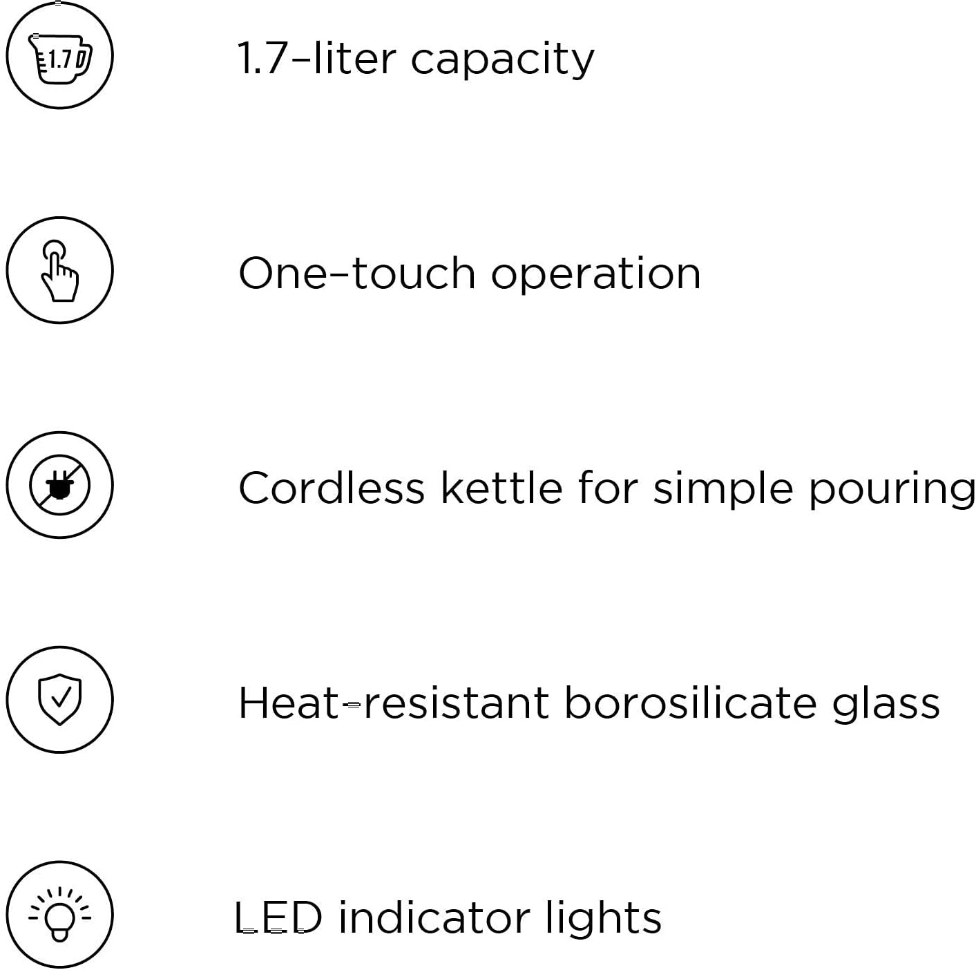 image:imageChefman 1L Electric Tea Kettle with LED Lights Automatic Shut Off Removable Lid BoilDry Protection Hot Water Electric Kettle Water Boiler Electric Kettles for Boiling Water17L Glass Electric Kettle w EasyFill Lid