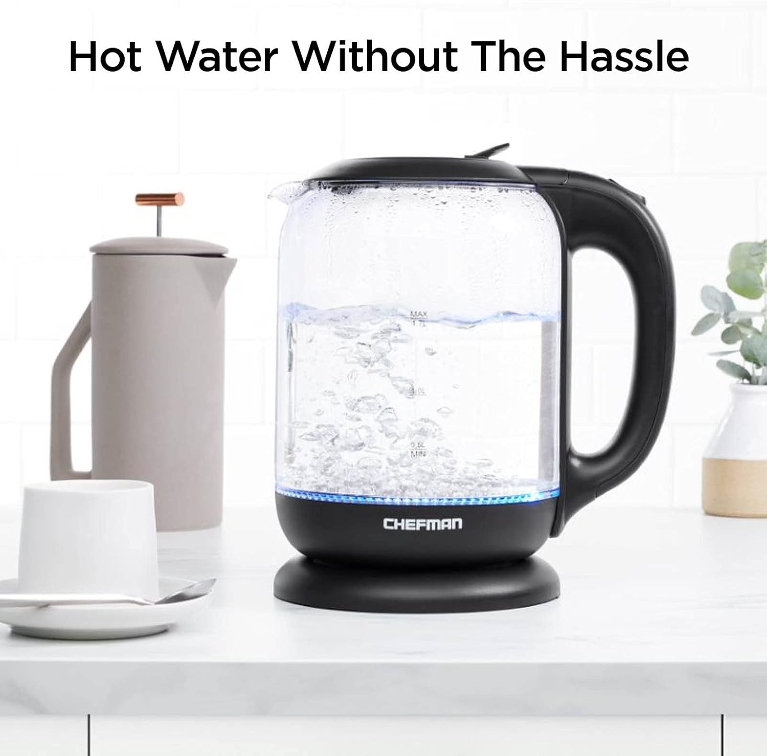 image:imageChefman 1L Electric Tea Kettle with LED Lights Automatic Shut Off Removable Lid BoilDry Protection Hot Water Electric Kettle Water Boiler Electric Kettles for Boiling Water17L Glass Electric Kettle w EasyFill Lid