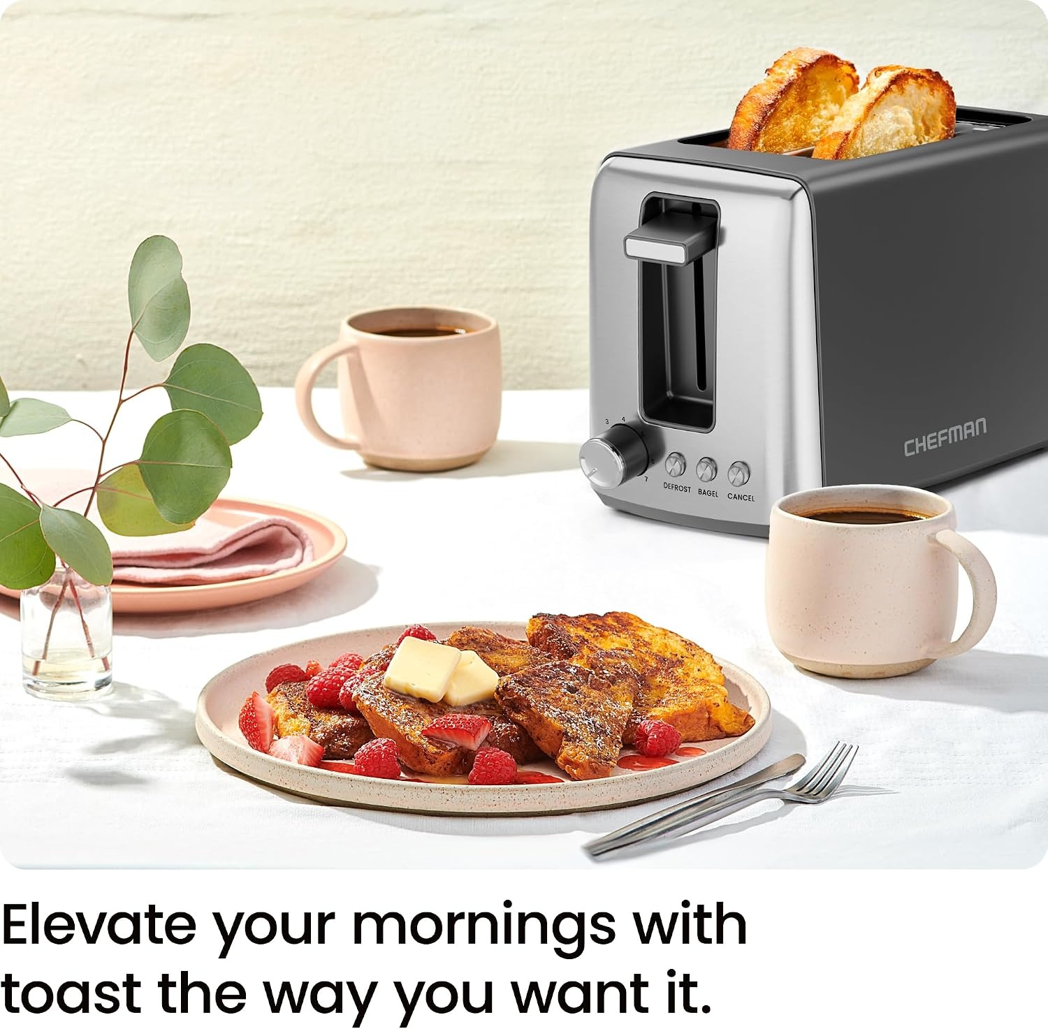 image:imageChefman 2 Slice Toaster 7 Shade Settings Removable Crumb Tray Thick Bread and Bagel Toaster with Defrost and Cancel Buttons BlackBasic New