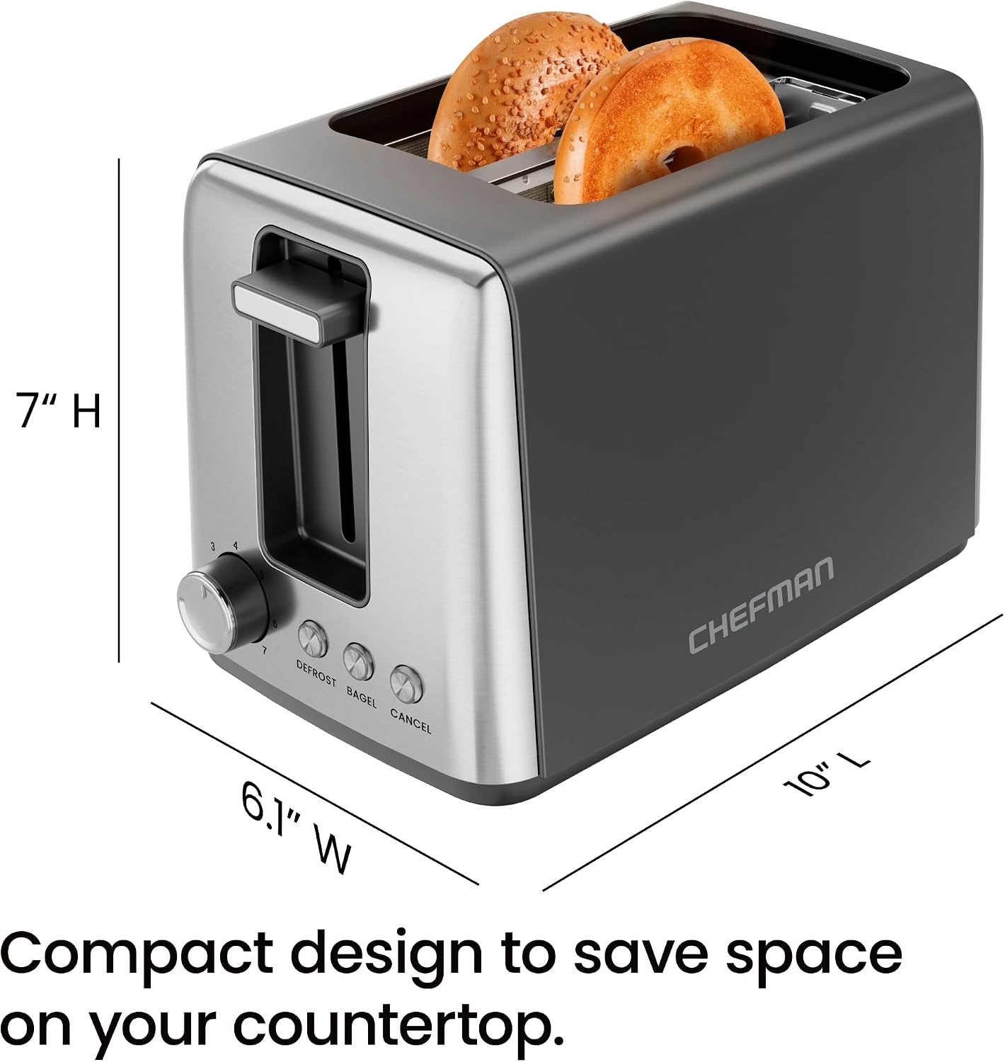 image:imageChefman 2 Slice Toaster 7 Shade Settings Removable Crumb Tray Thick Bread and Bagel Toaster with Defrost and Cancel Buttons BlackBasic New