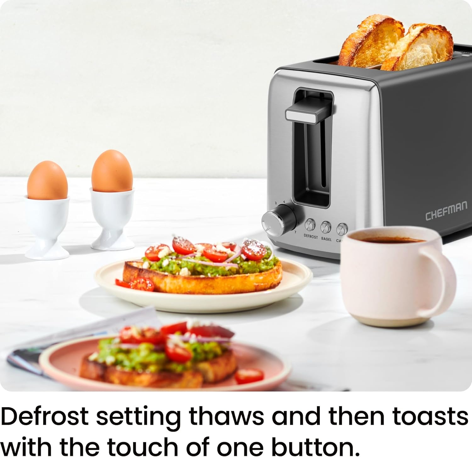 image:imageChefman 2 Slice Toaster 7 Shade Settings Removable Crumb Tray Thick Bread and Bagel Toaster with Defrost and Cancel Buttons BlackBasic New