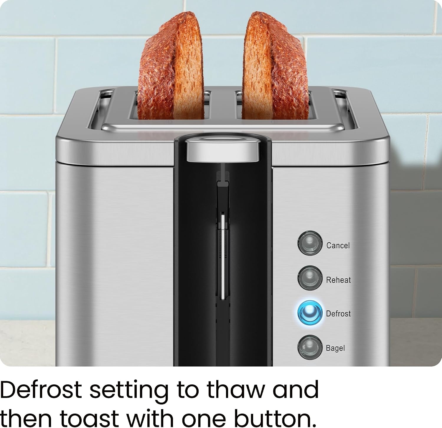 image:imageChefman 2Slice PopUp Stainless Steel Toaster w 7 Shade Settings Extra Wide Slots for Toasting Bagels DefrostReheatCancel Functions Removable Crumb Tray 850W 120V Silver
