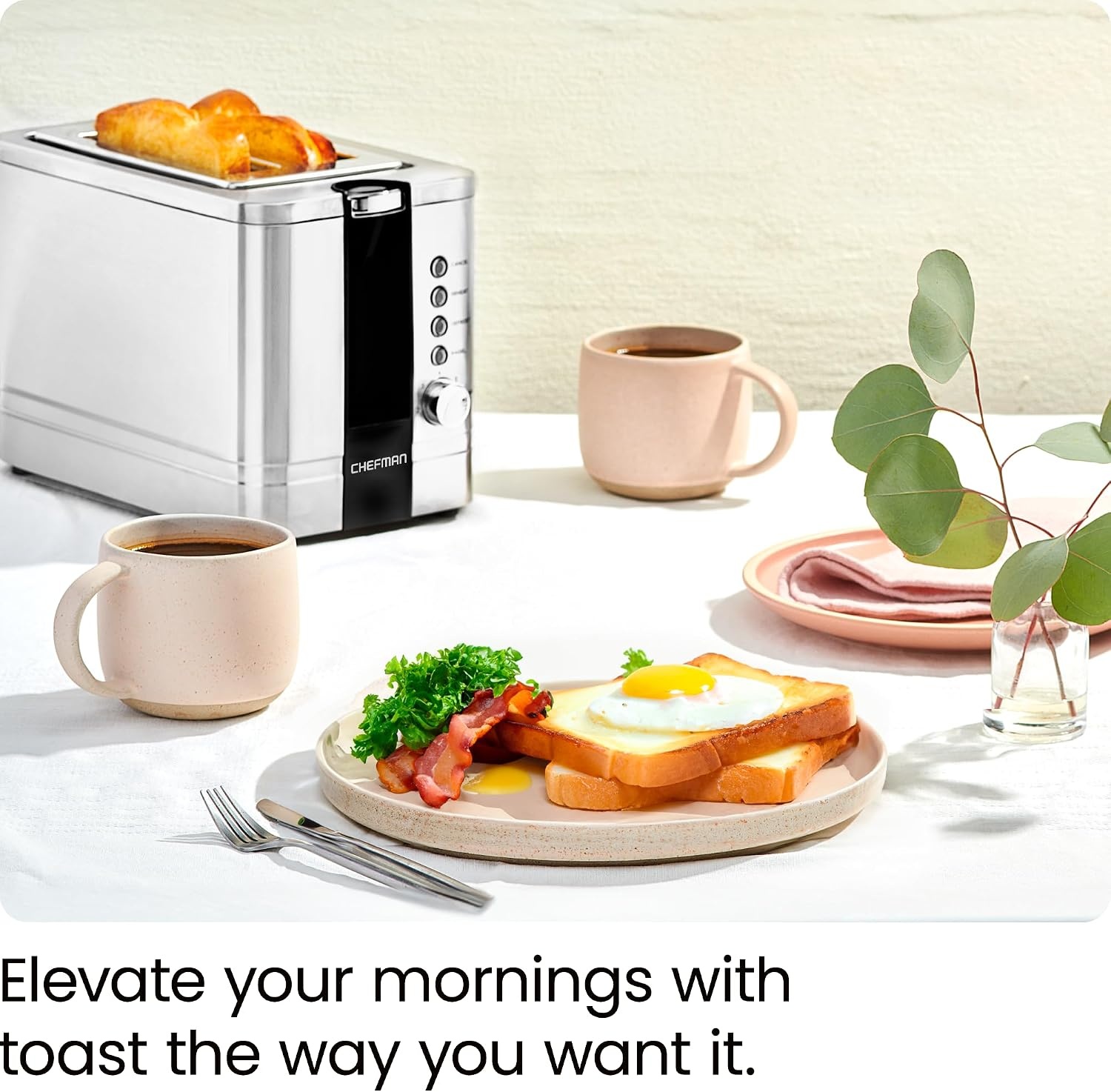 image:imageChefman 2Slice PopUp Stainless Steel Toaster w 7 Shade Settings Extra Wide Slots for Toasting Bagels DefrostReheatCancel Functions Removable Crumb Tray 850W 120V Silver