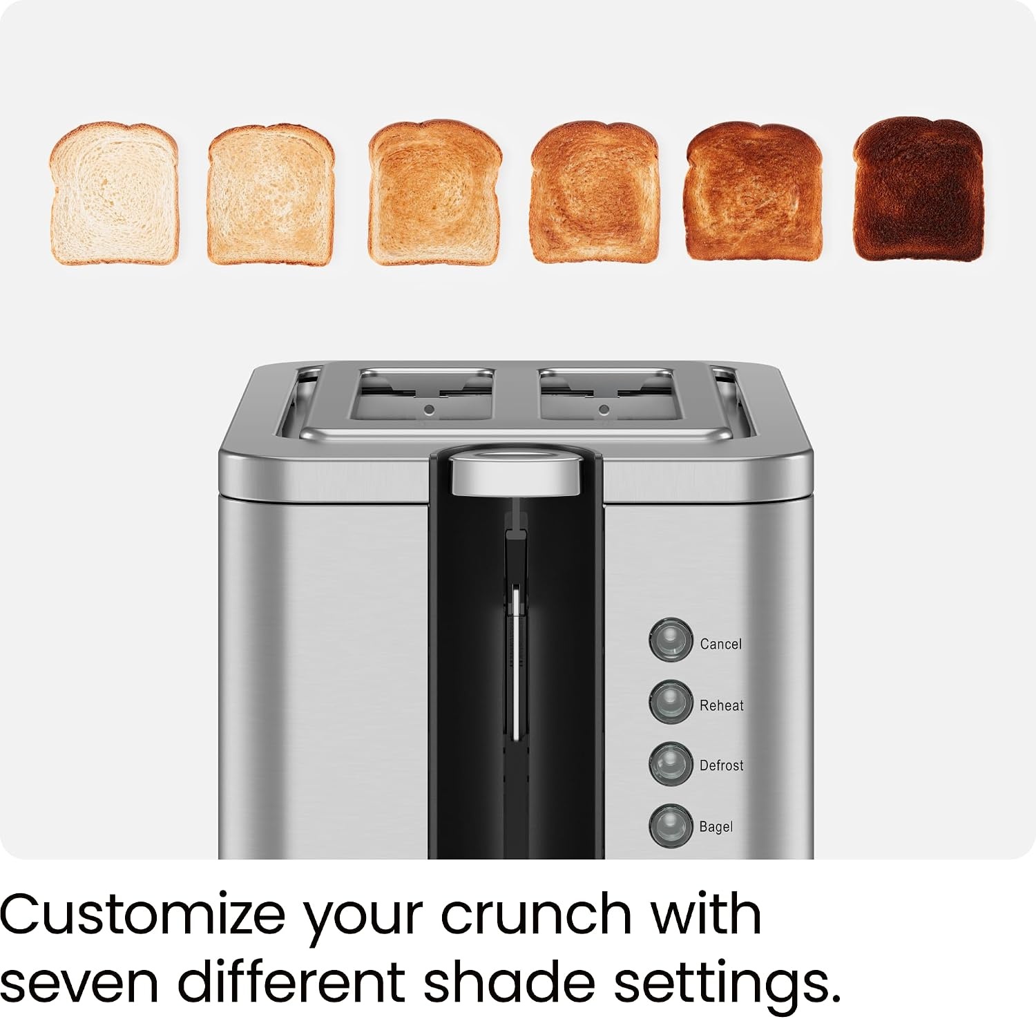 image:imageChefman 2Slice PopUp Stainless Steel Toaster w 7 Shade Settings Extra Wide Slots for Toasting Bagels DefrostReheatCancel Functions Removable Crumb Tray 850W 120V Silver