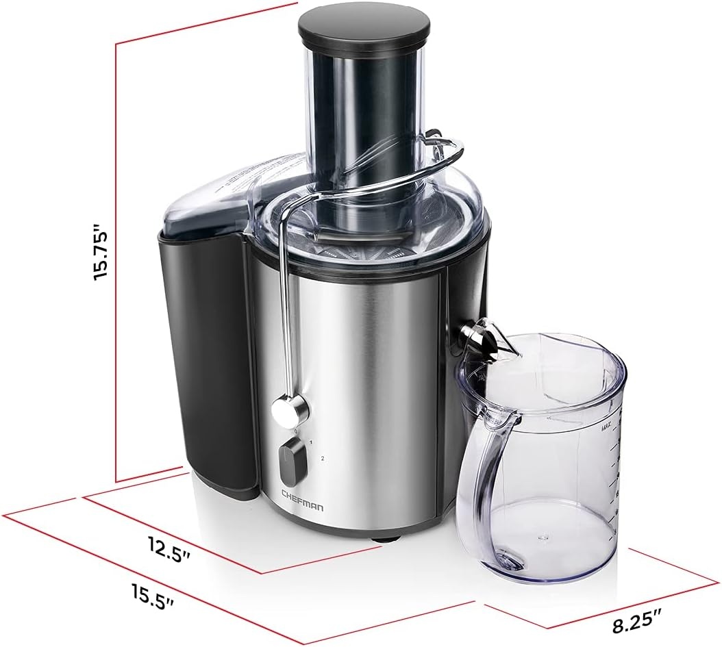 image:imageChefman 2Speed Electric Juicer ExtraWide Feeding Tube For Whole Fruits Make Nutritious Vegetable And Green Juice Detachable 1Quart Pitcher BuiltIn Foam Separator DishwasherSafe Parts