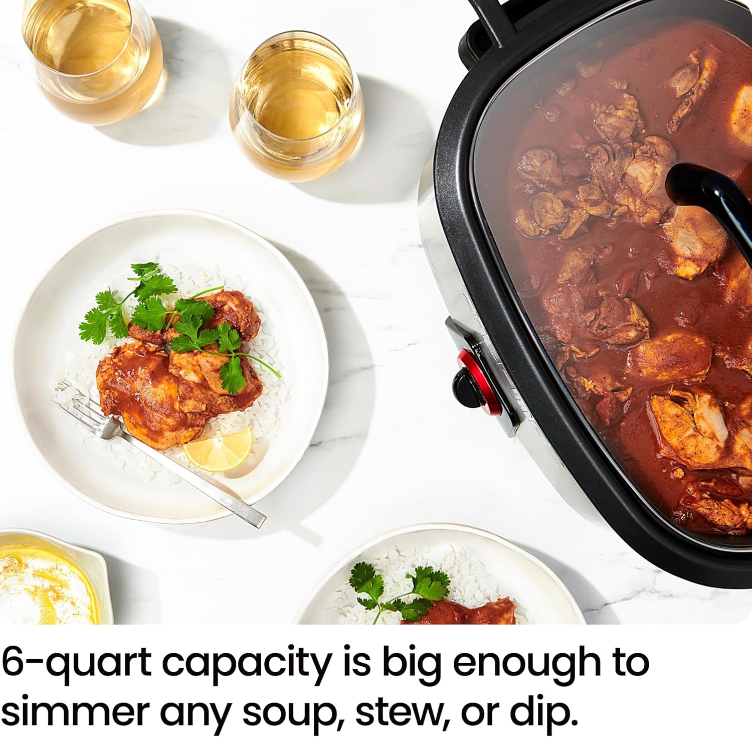 image:imageChefman 6Quart Slow Cooker Electric Countertop Cooking Stovetop amp OvenSafe Removable Insert for Browning amp Sauting FamilySize Soups amp Stews Nonstick amp DishwasherSafe InteriorStainless Steel