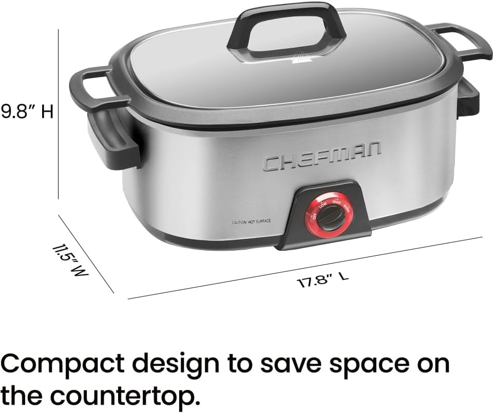 image:imageChefman 6Quart Slow Cooker Electric Countertop Cooking Stovetop amp OvenSafe Removable Insert for Browning amp Sauting FamilySize Soups amp Stews Nonstick amp DishwasherSafe InteriorStainless Steel