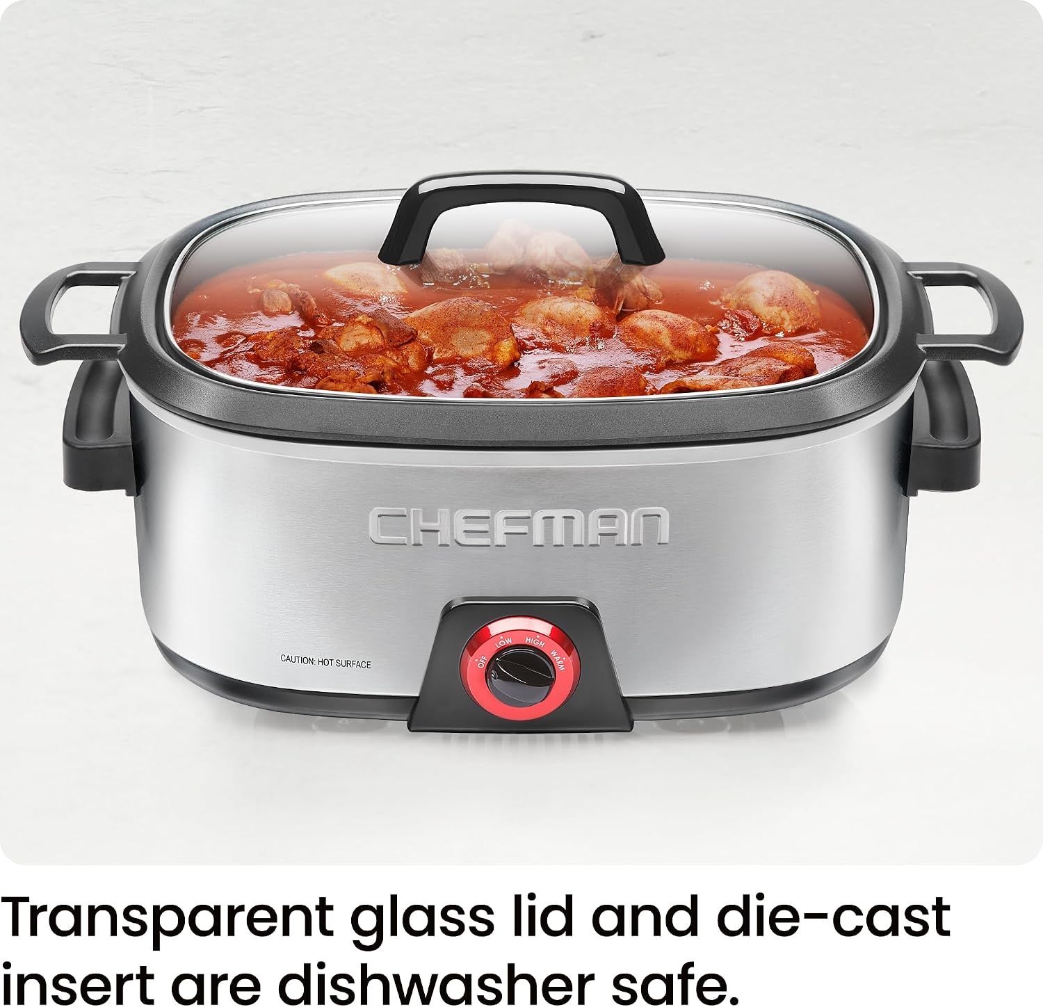 image:imageChefman 6Quart Slow Cooker Electric Countertop Cooking Stovetop amp OvenSafe Removable Insert for Browning amp Sauting FamilySize Soups amp Stews Nonstick amp DishwasherSafe InteriorStainless Steel