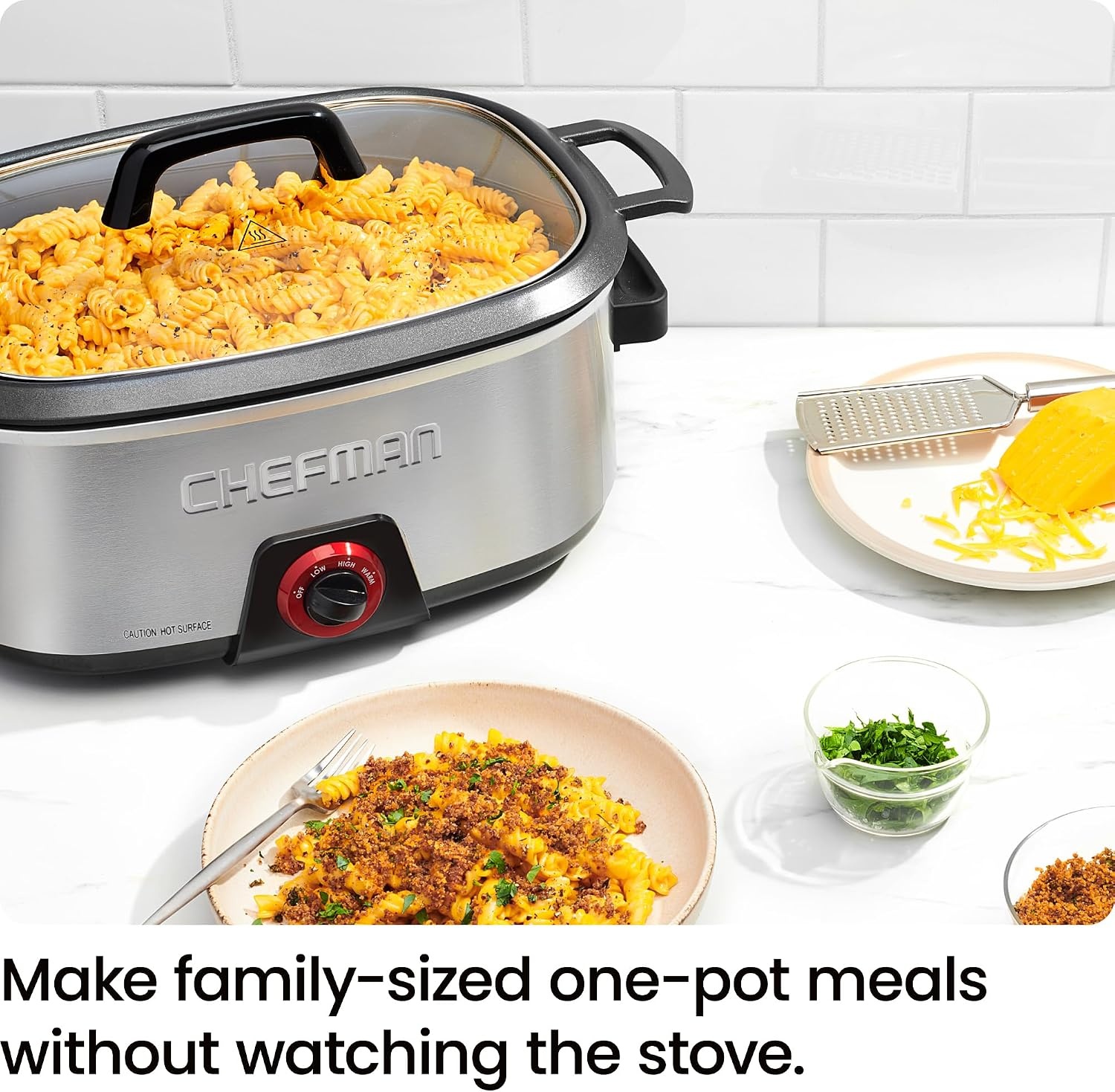 image:imageChefman 6Quart Slow Cooker Electric Countertop Cooking Stovetop amp OvenSafe Removable Insert for Browning amp Sauting FamilySize Soups amp Stews Nonstick amp DishwasherSafe InteriorStainless Steel