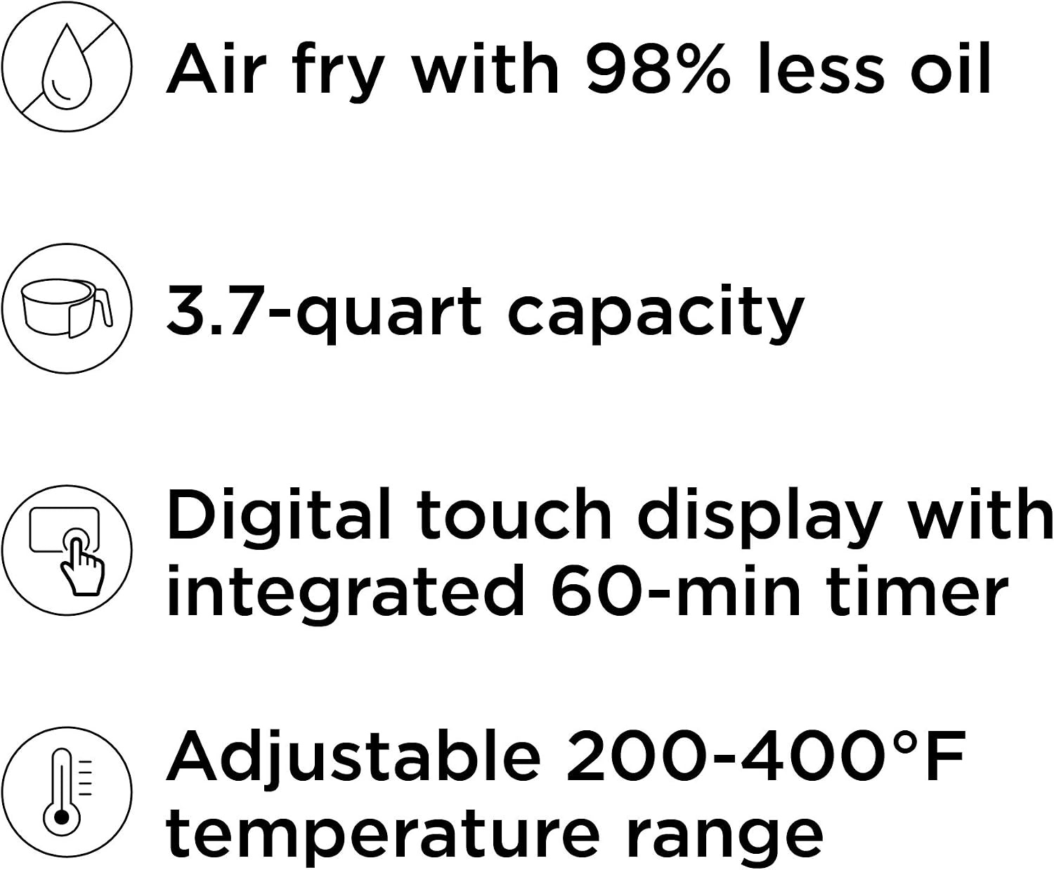 image:imageChefman Air Fryer 4in1 Slim 35 QT Airfryer Air Fry Bake Dehydrate Frozen 450F Max Temp for Extra Crispy Results in Minutes Nonstick Ceramic Coating DishwasherSafe Accessories BlackGlossy Black