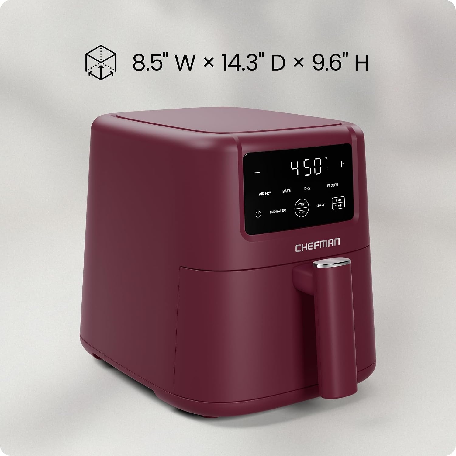 image:imageChefman Air Fryer 4in1 Slim 35 QT Airfryer Air Fry Bake Dehydrate Frozen 450F Max Temp for Extra Crispy Results in Minutes Nonstick Ceramic Coating DishwasherSafe Accessories BlackRed