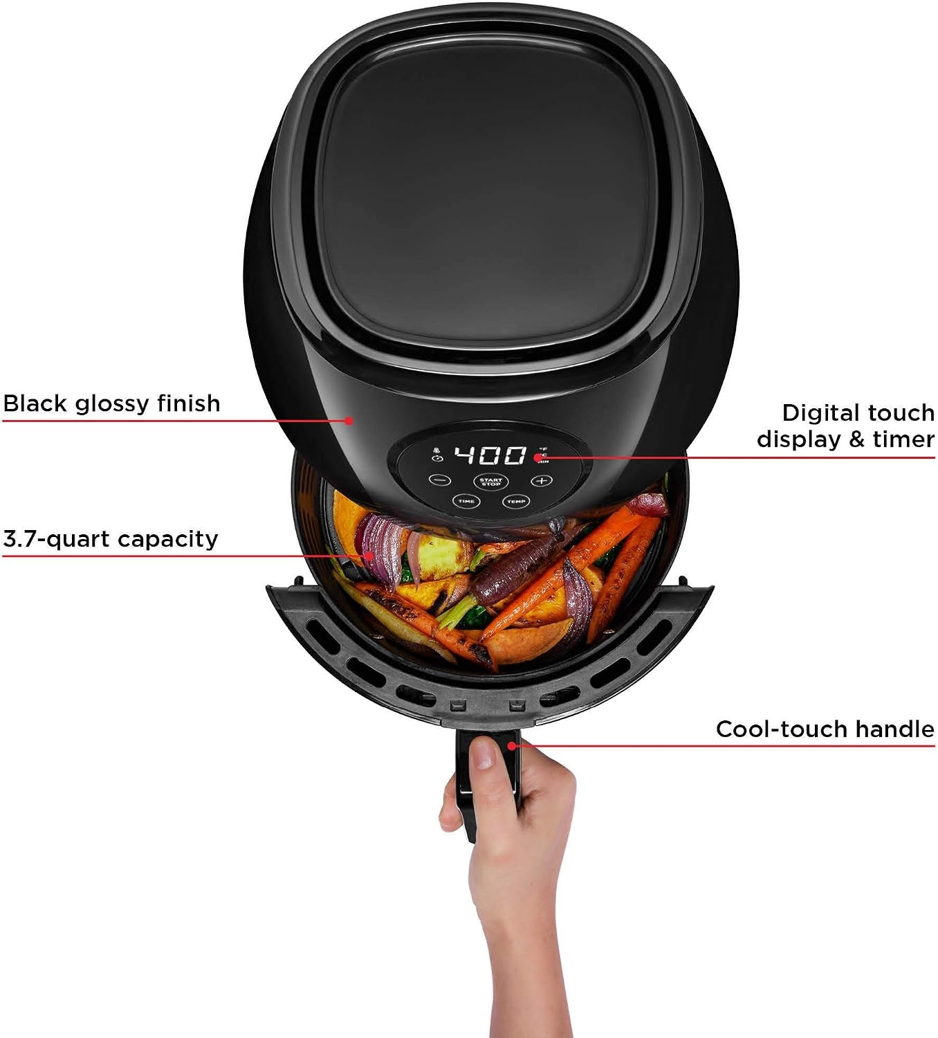 image:imageChefman Air Fryer 4in1 Slim 35 QT Airfryer Air Fry Bake Dehydrate Frozen 450F Max Temp for Extra Crispy Results in Minutes Nonstick Ceramic Coating DishwasherSafe Accessories BlackGlossy Black