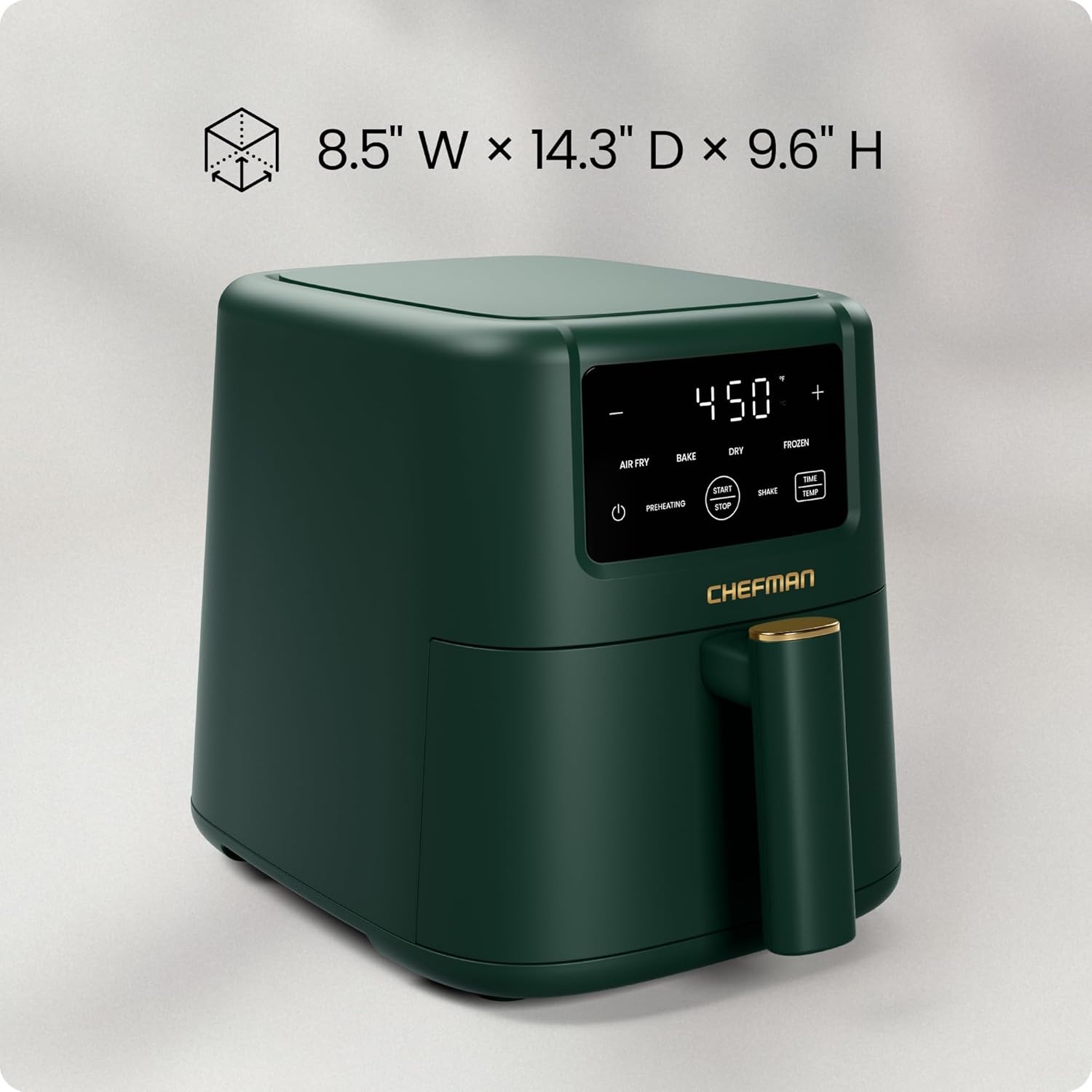 image:imageChefman Air Fryer 4in1 Slim 35 QT Airfryer Air Fry Bake Dehydrate Frozen 450F Max Temp for Extra Crispy Results in Minutes Nonstick Ceramic Coating DishwasherSafe Accessories BlackGreen