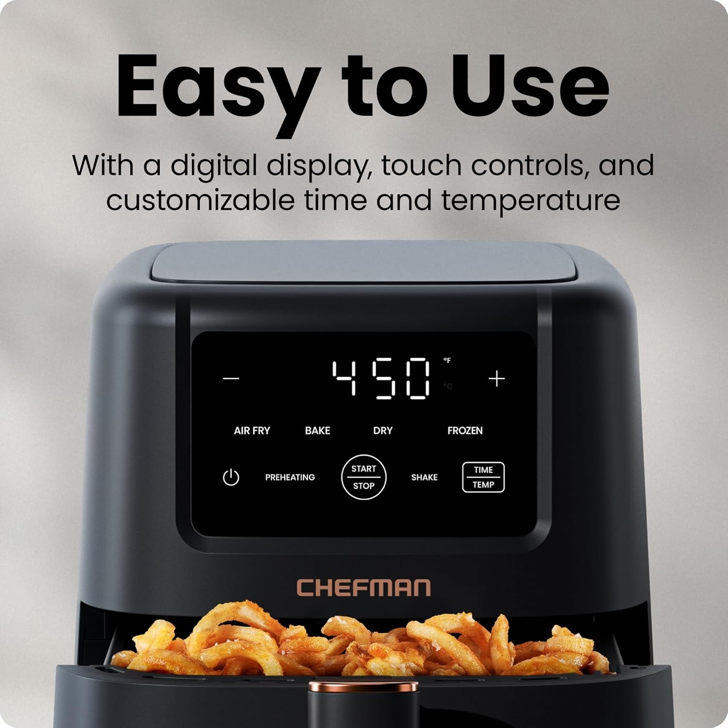 image:imageChefman Air Fryer 4in1 Slim 35 QT Airfryer Air Fry Bake Dehydrate Frozen 450F Max Temp for Extra Crispy Results in Minutes Nonstick Ceramic Coating DishwasherSafe Accessories BlackBlack