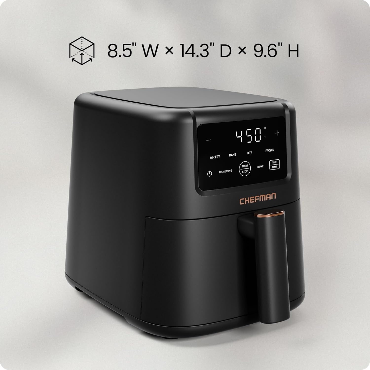 image:imageChefman Air Fryer 4in1 Slim 35 QT Airfryer Air Fry Bake Dehydrate Frozen 450F Max Temp for Extra Crispy Results in Minutes Nonstick Ceramic Coating DishwasherSafe Accessories BlackBlack