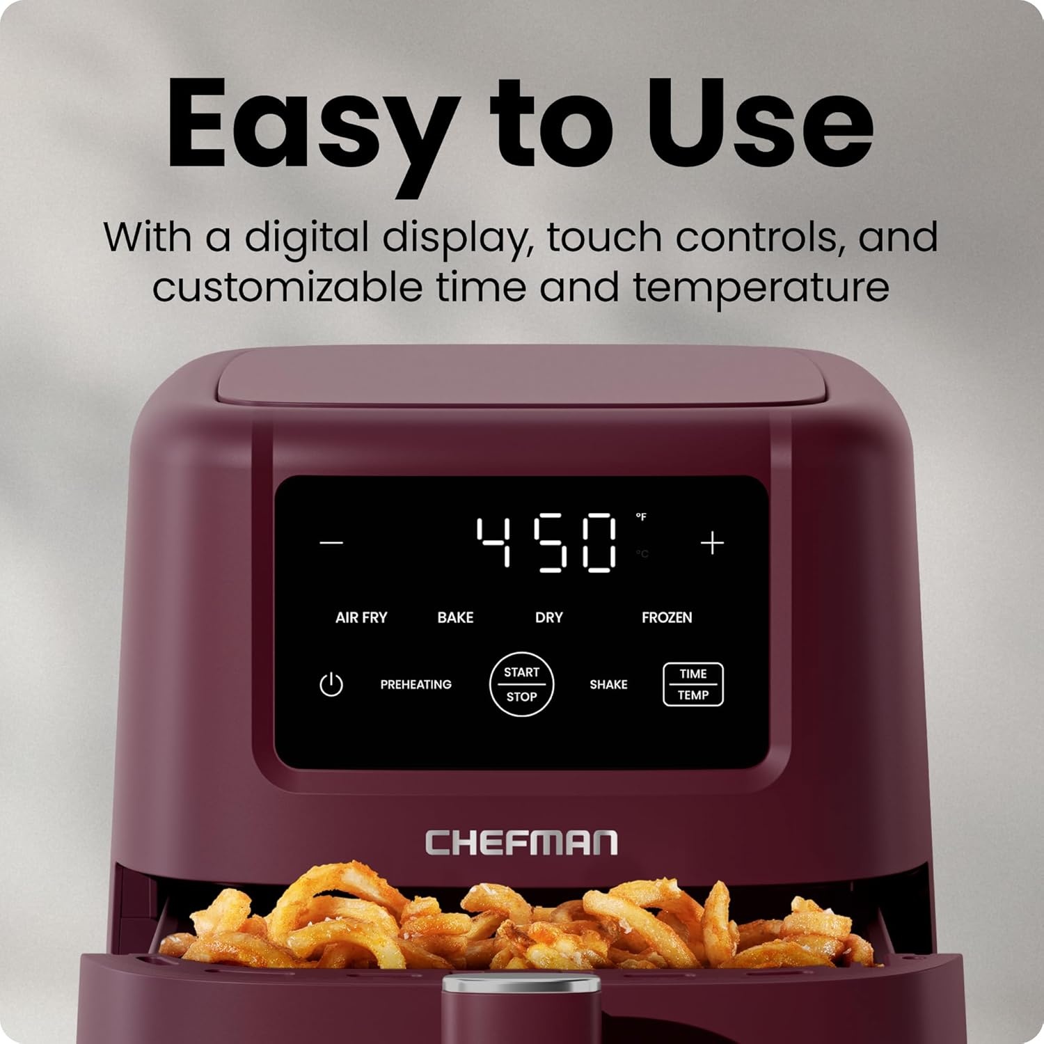 image:imageChefman Air Fryer 4in1 Slim 35 QT Airfryer Air Fry Bake Dehydrate Frozen 450F Max Temp for Extra Crispy Results in Minutes Nonstick Ceramic Coating DishwasherSafe Accessories BlackRed