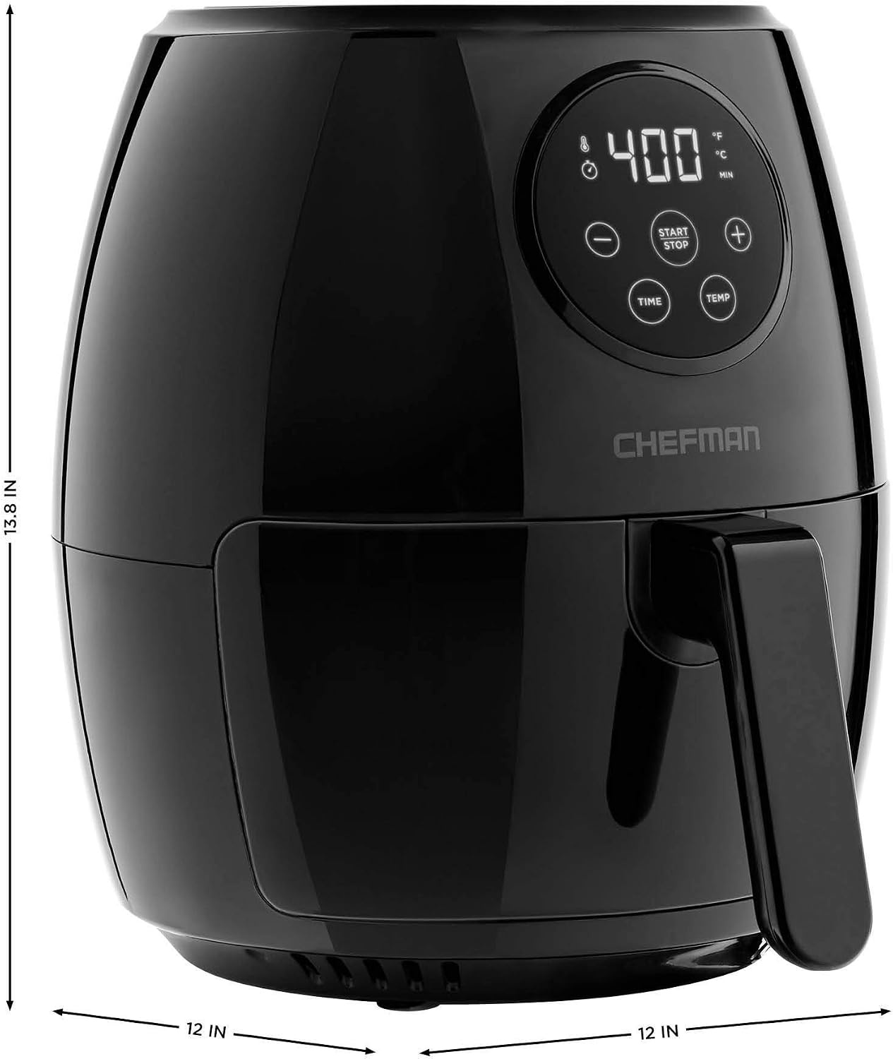 image:imageChefman Air Fryer 4in1 Slim 35 QT Airfryer Air Fry Bake Dehydrate Frozen 450F Max Temp for Extra Crispy Results in Minutes Nonstick Ceramic Coating DishwasherSafe Accessories BlackGlossy Black