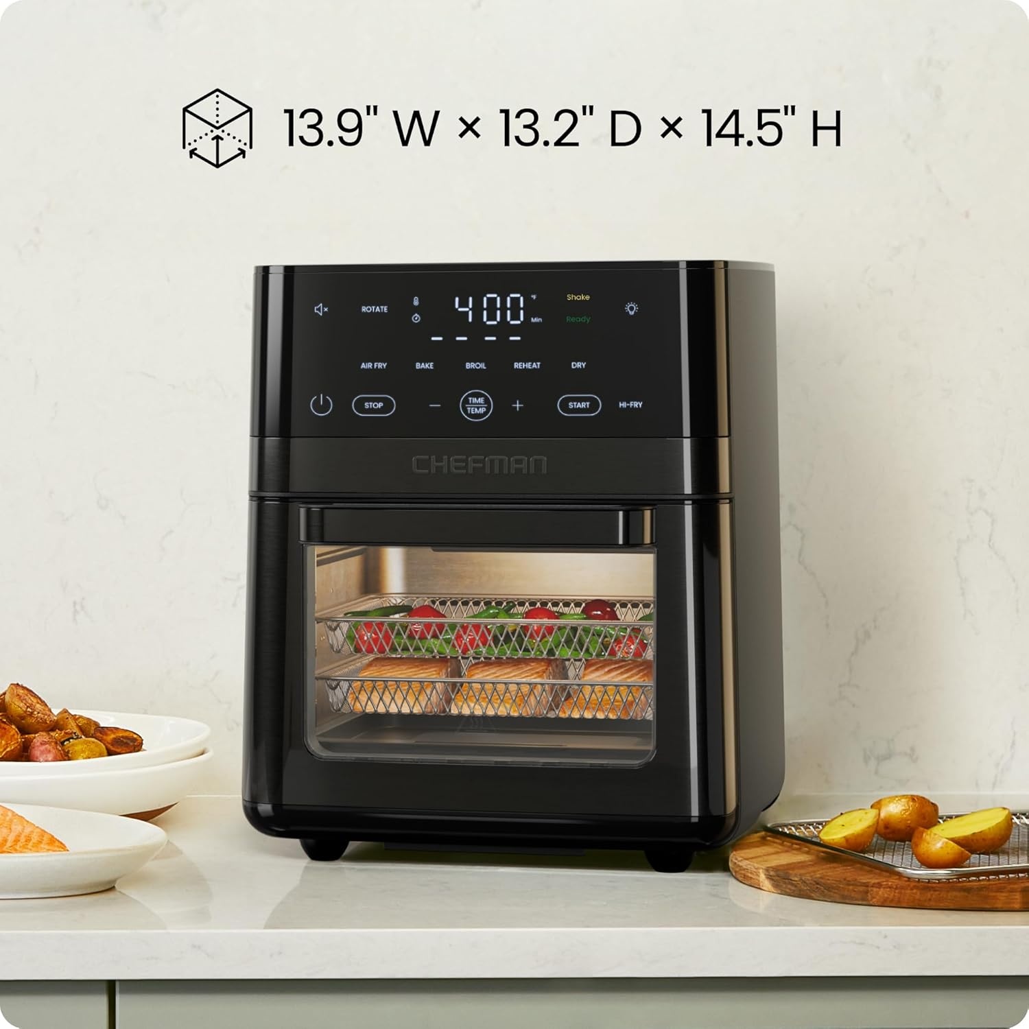 image:imageChefman Air Fryer 6in1 XL 14Quart Multifunctional Airfryer with Touchscreen Controls Rotisserie Food Dehydrator Convection Oven Bake Broil and Reheat Functions Windowed Door Black14 Quart