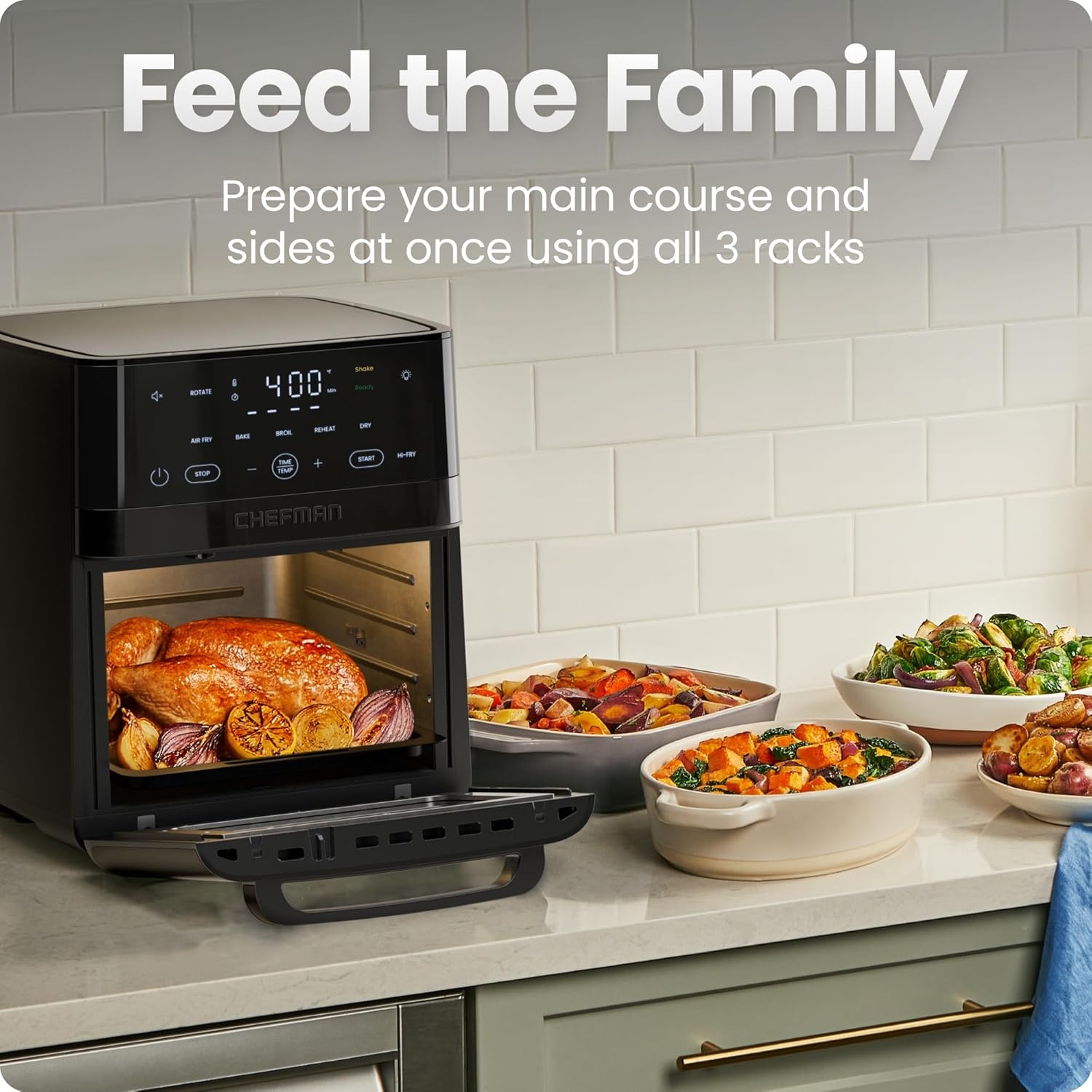 image:imageChefman Air Fryer 6in1 XL 14Quart Multifunctional Airfryer with Touchscreen Controls Rotisserie Food Dehydrator Convection Oven Bake Broil and Reheat Functions Windowed Door Black14 Quart