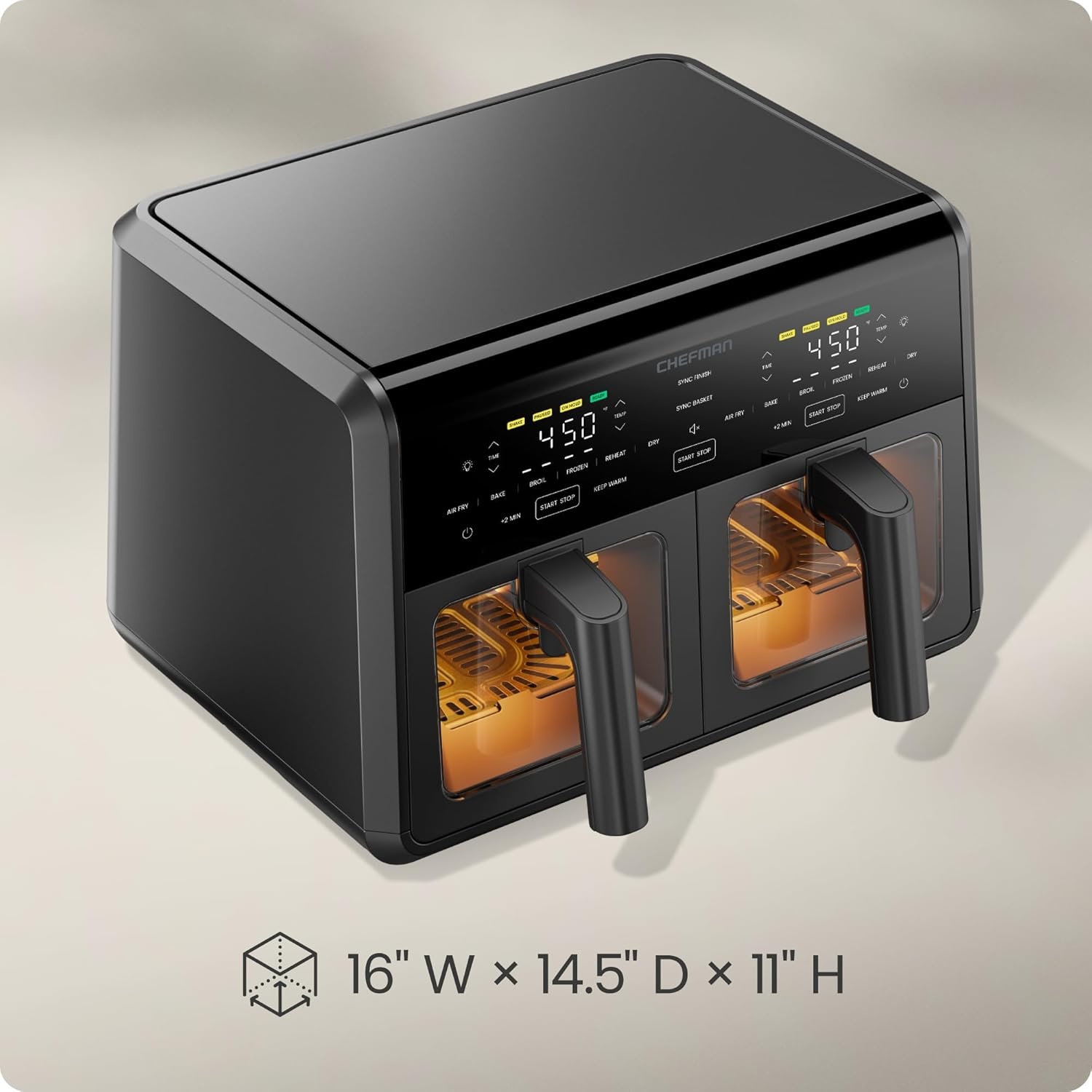 image:imageChefman Air Fryer 6in1 XL 14Quart Multifunctional Airfryer with Touchscreen Controls Rotisserie Food Dehydrator Convection Oven Bake Broil and Reheat Functions Windowed Door Black9 Quart